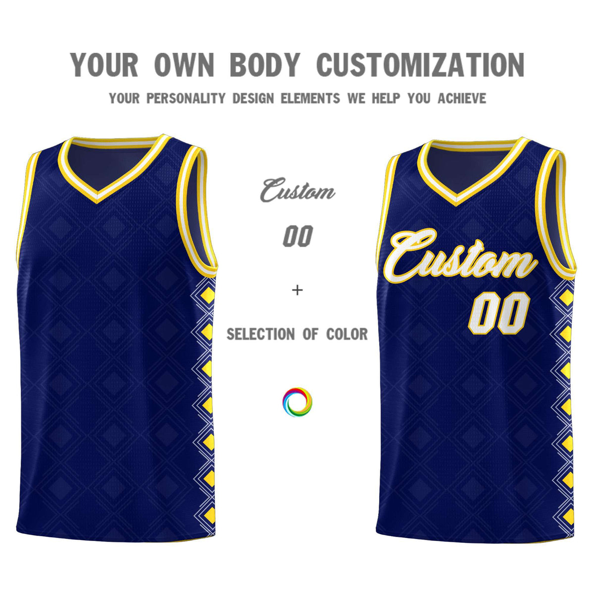 Custom Navy Side Blocks Sports Uniform Basketball Jersey