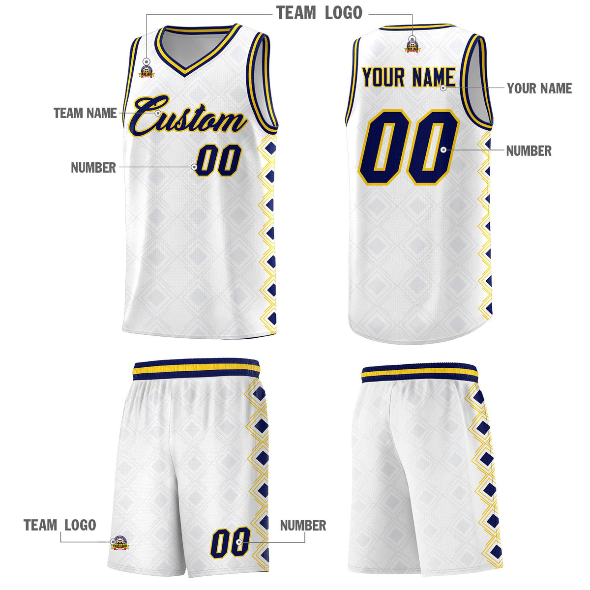 Custom White Side Blocks Sports Uniform Basketball Jersey