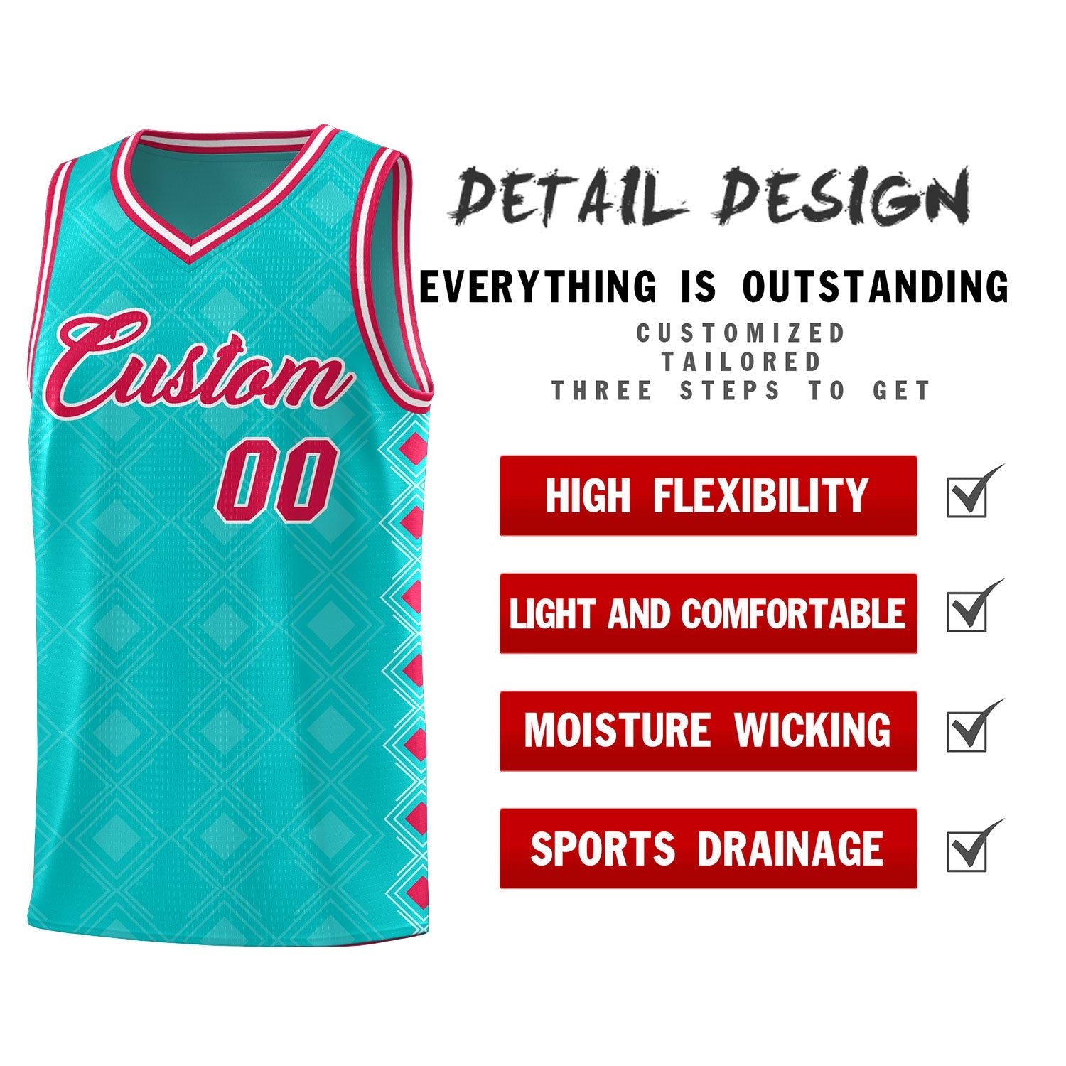 Custom Aqua Side Blocks Sports Uniform Basketball Jersey