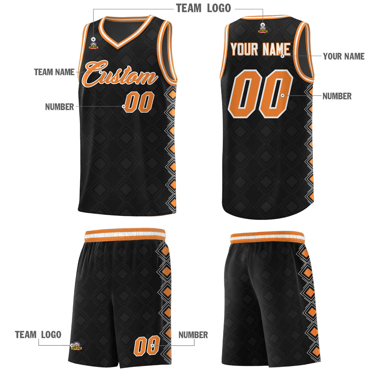 Custom Black Side Blocks Sports Uniform Basketball Jersey