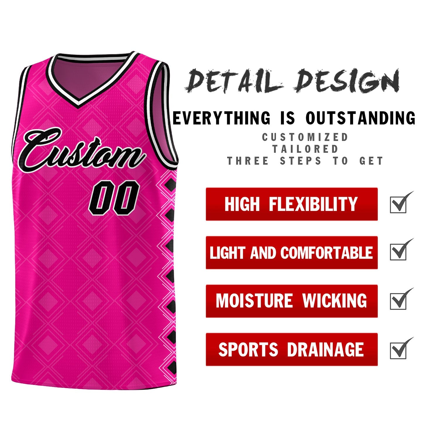 Custom Pink Side Blocks Sports Uniform Basketball Jersey