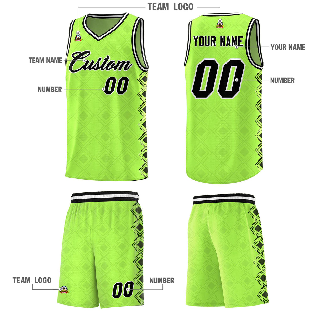 Custom Neon Green Side Blocks Sports Uniform Basketball Jersey