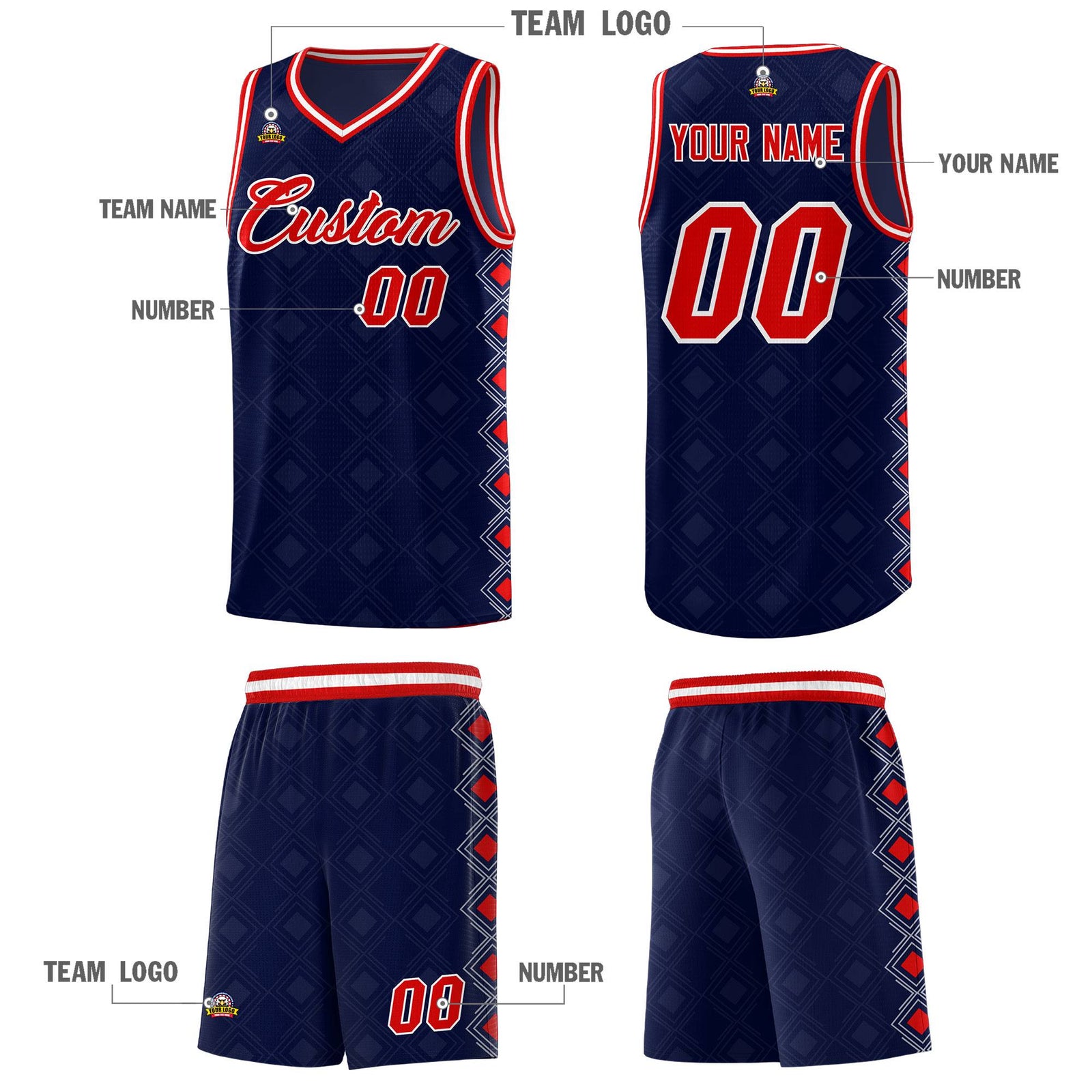 Custom Navy Side Blocks Sports Uniform Basketball Jersey