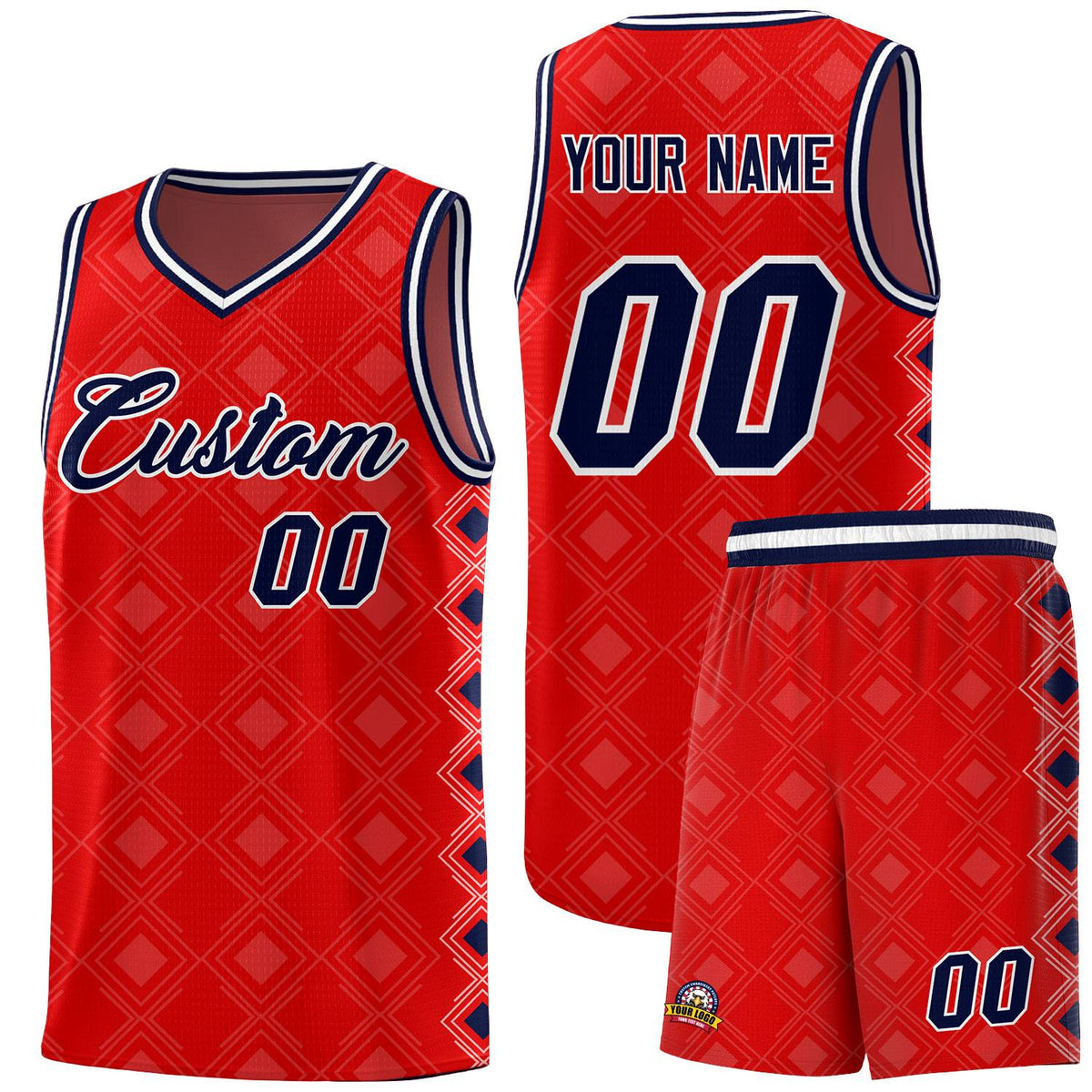 Custom Red Side Blocks Sports Uniform Basketball Jersey