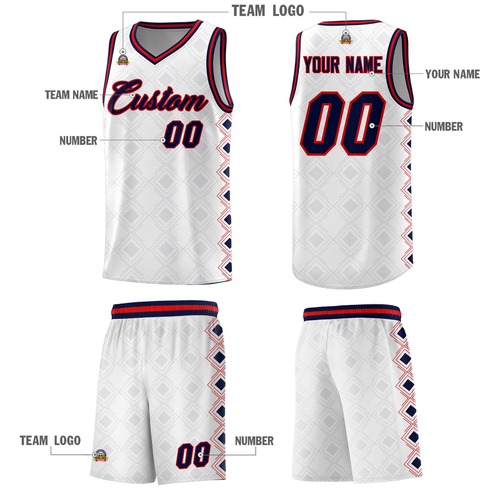 Custom White Side Blocks Sports Uniform Basketball Jersey
