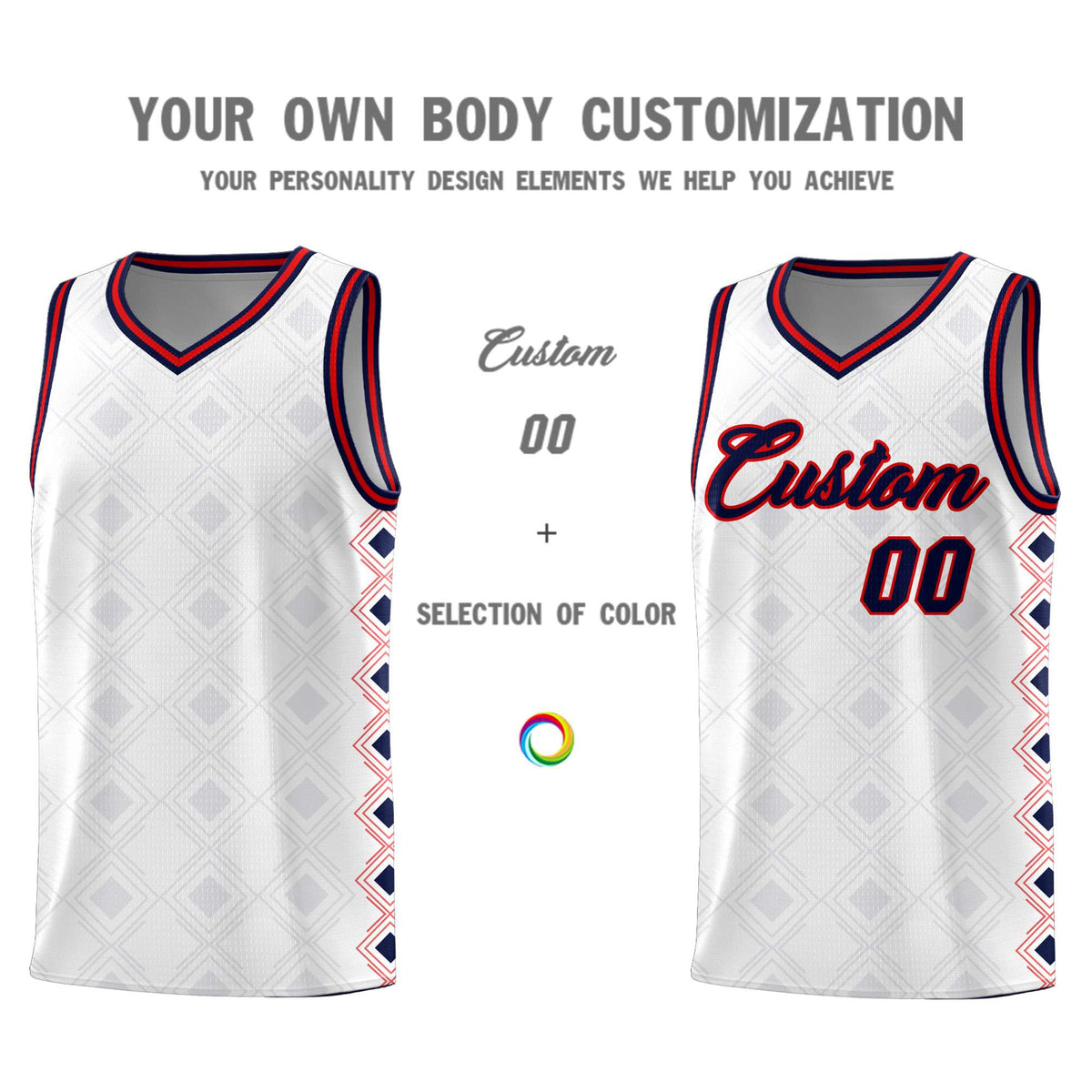 Custom White Side Blocks Sports Uniform Basketball Jersey