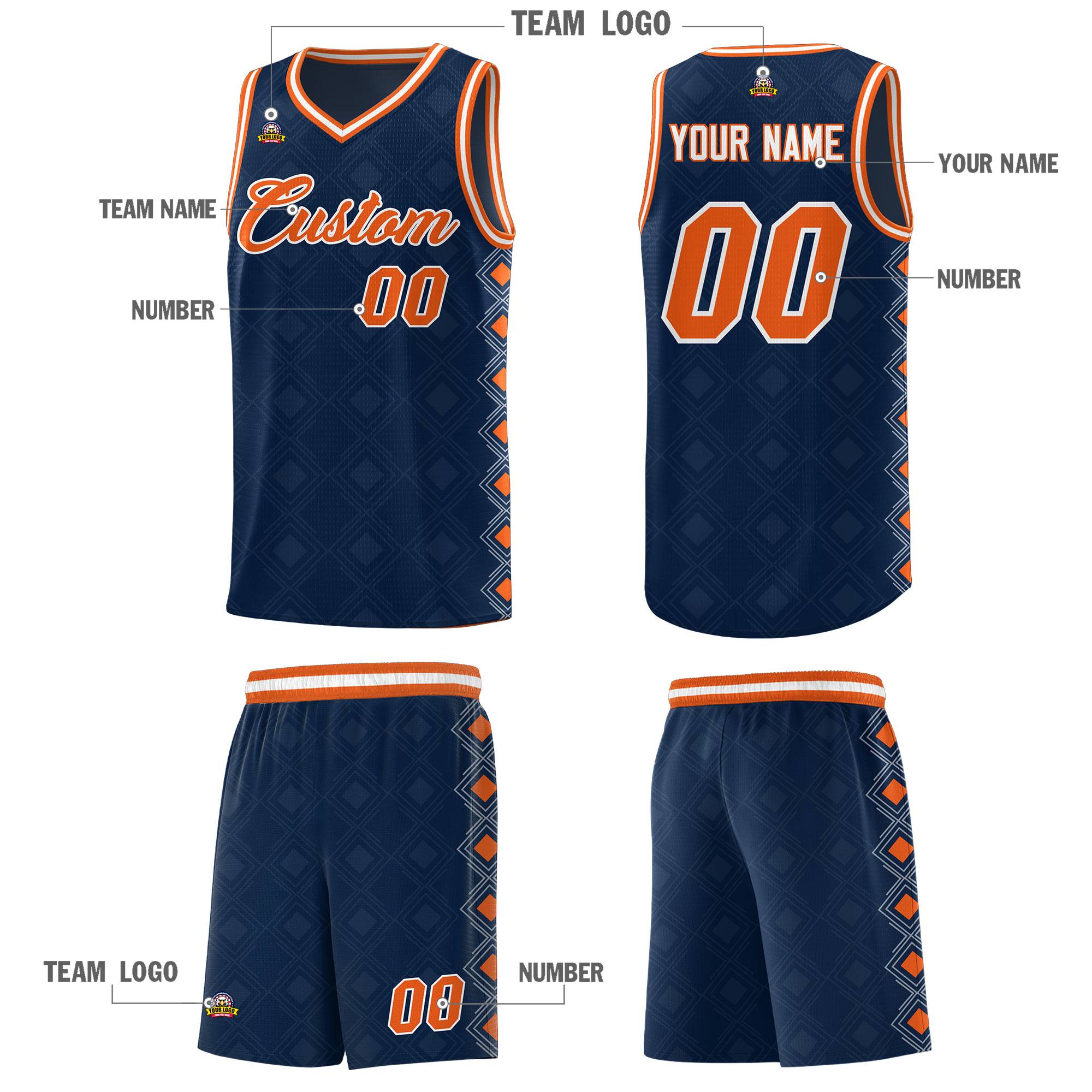 Custom Navy Side Blocks Sports Uniform Basketball Jersey
