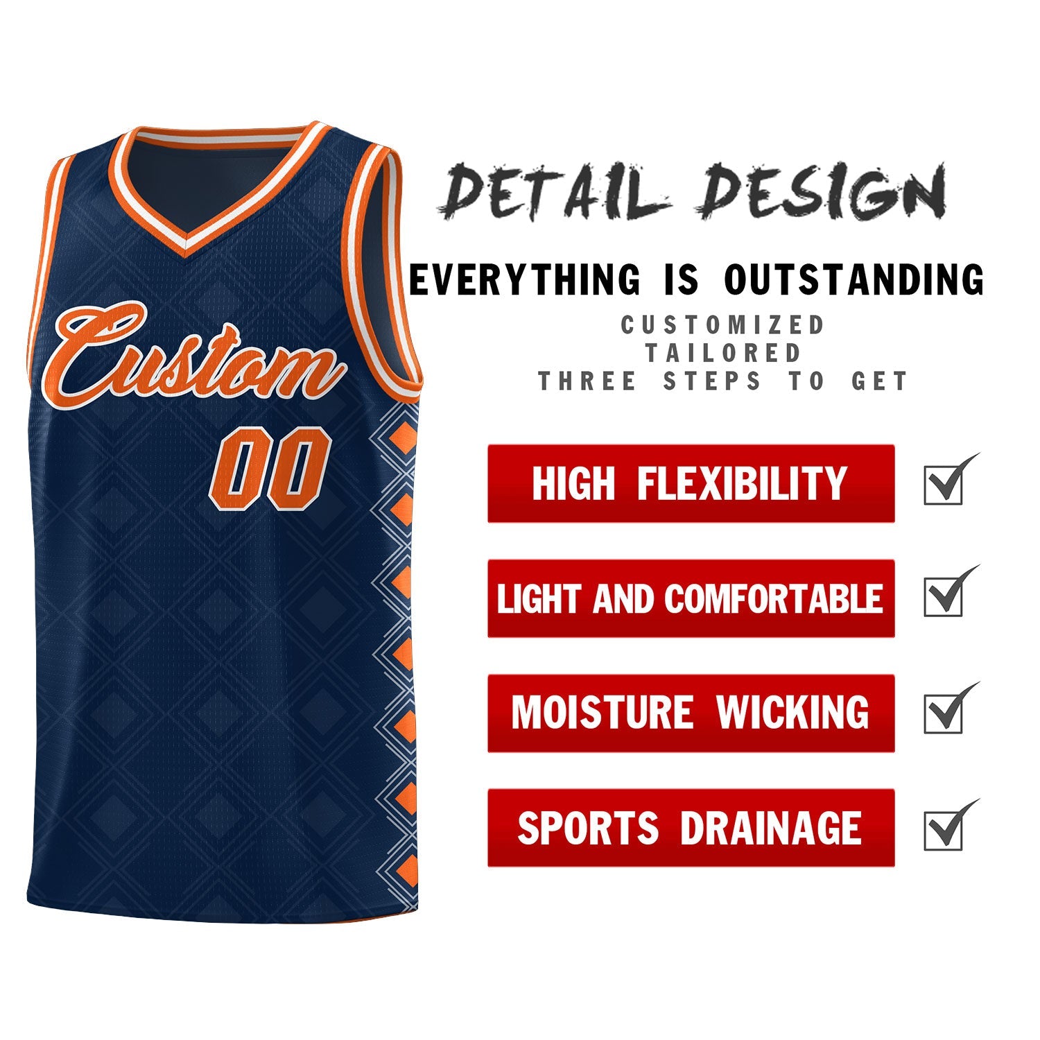 Custom Navy Side Blocks Sports Uniform Basketball Jersey