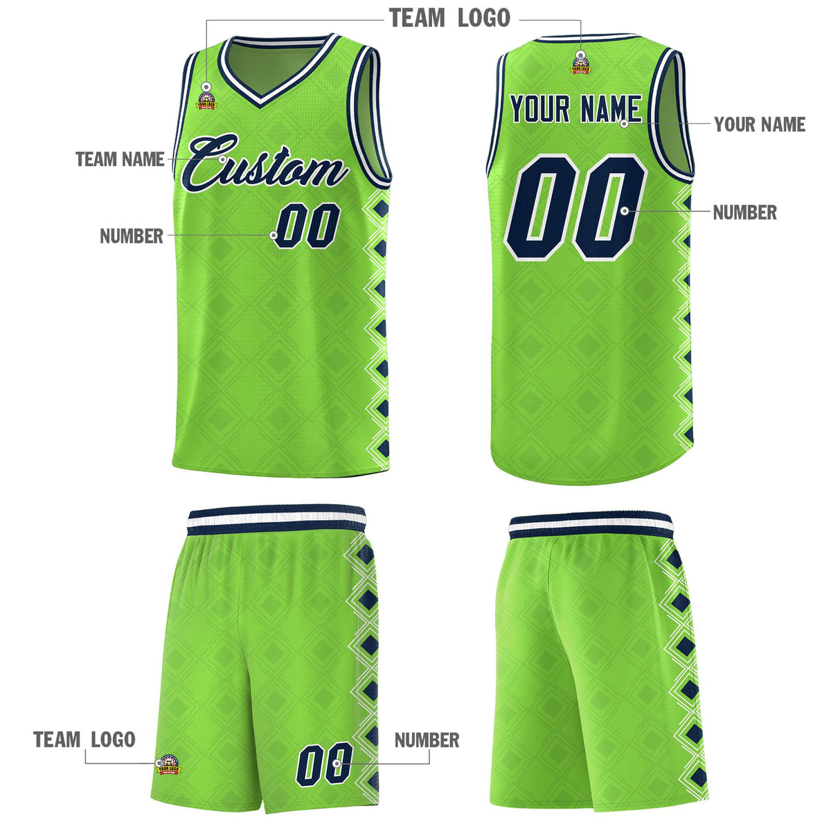 Custom Neon Green Side Blocks Sports Uniform Basketball Jersey