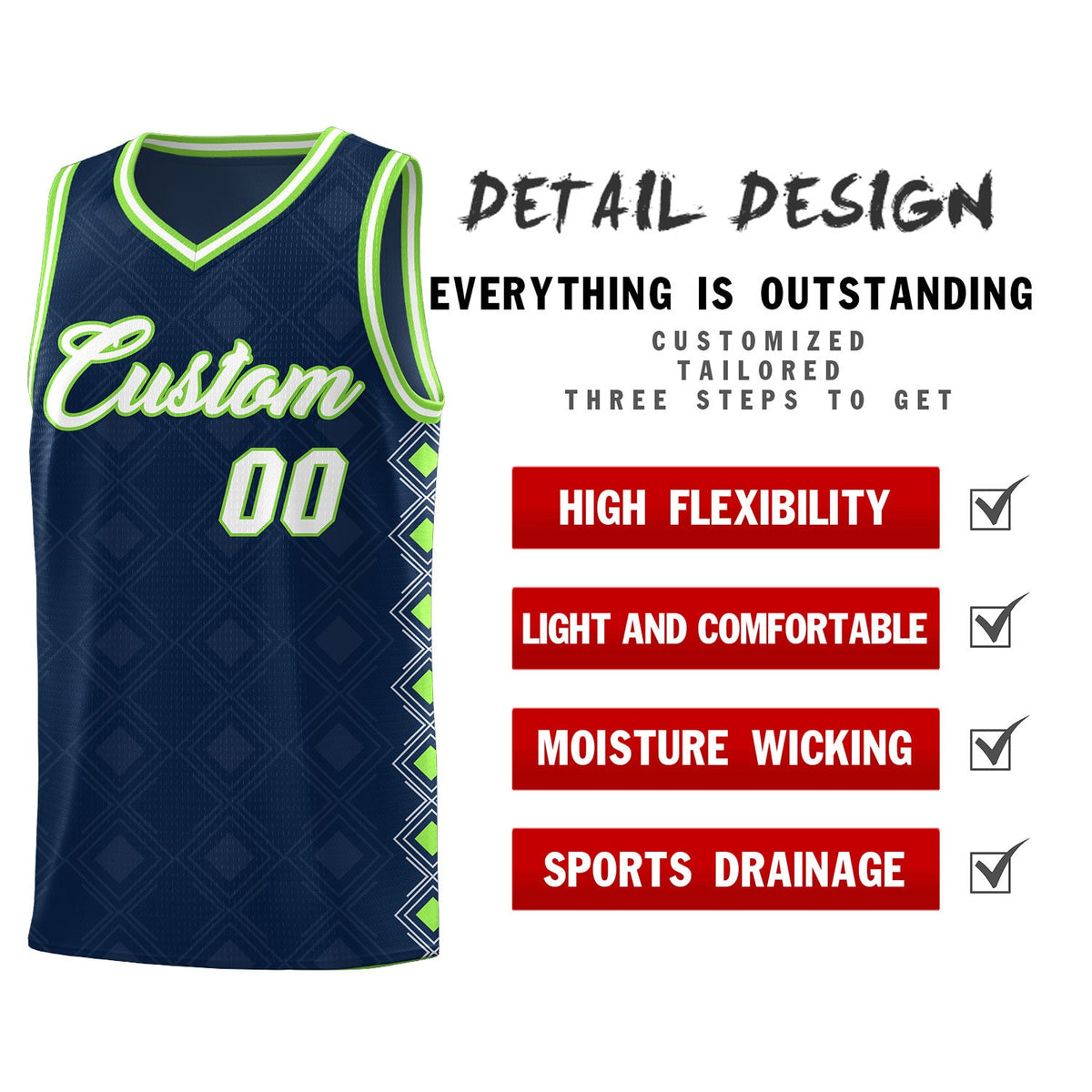 Custom Navy Side Blocks Sports Uniform Basketball Jersey