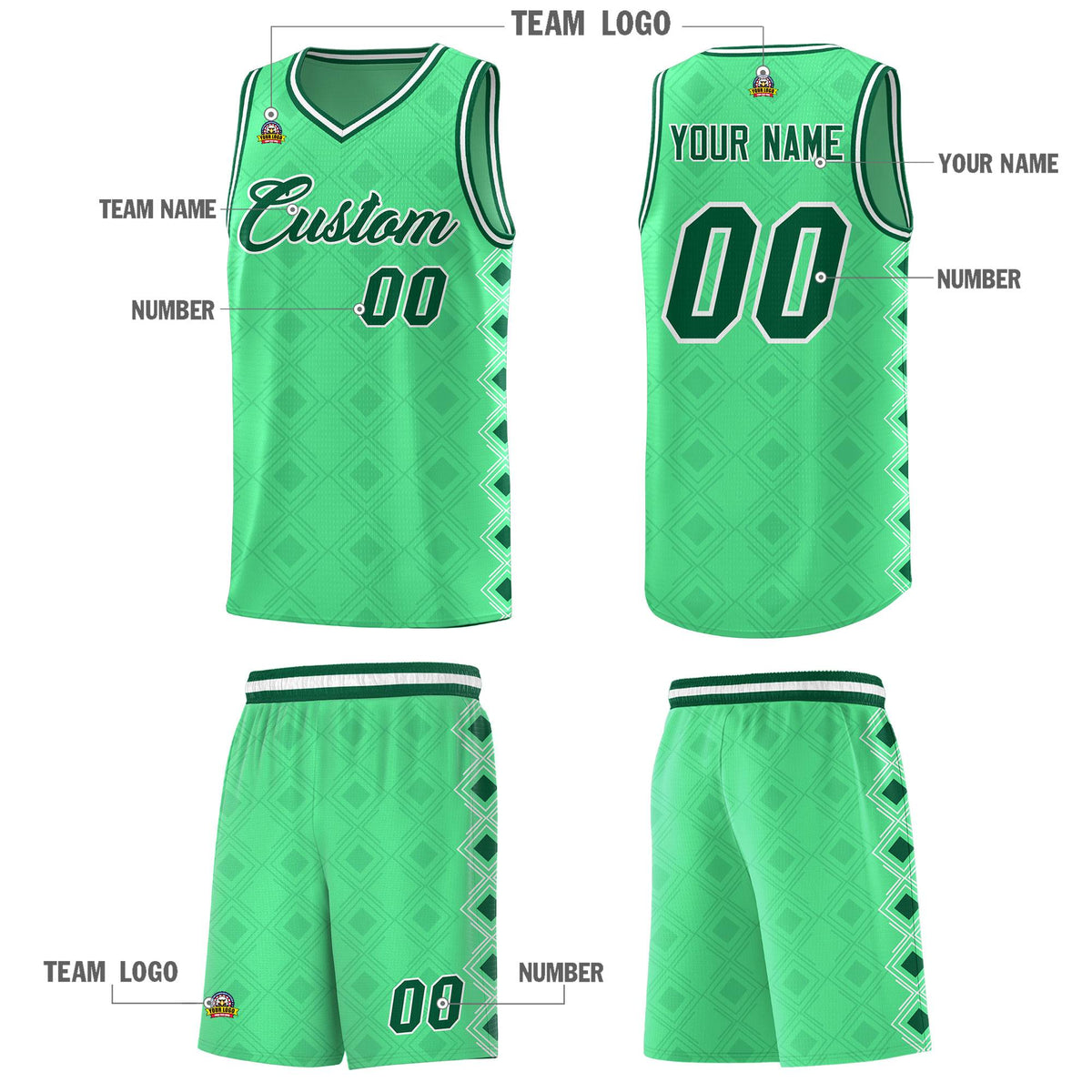 Custom Bright Green Side Blocks Sports Uniform Basketball Jersey