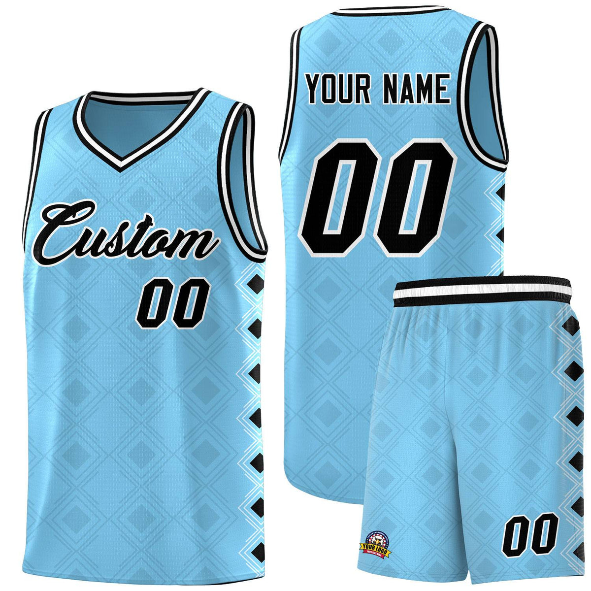 Custom Light Blue Side Blocks Sports Uniform Basketball Jersey