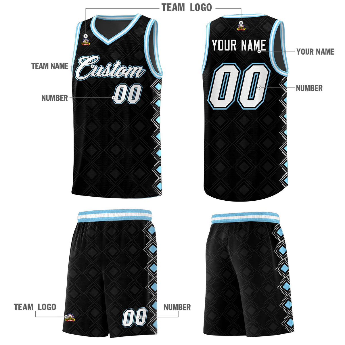 Custom Black Side Blocks Sports Uniform Basketball Jersey