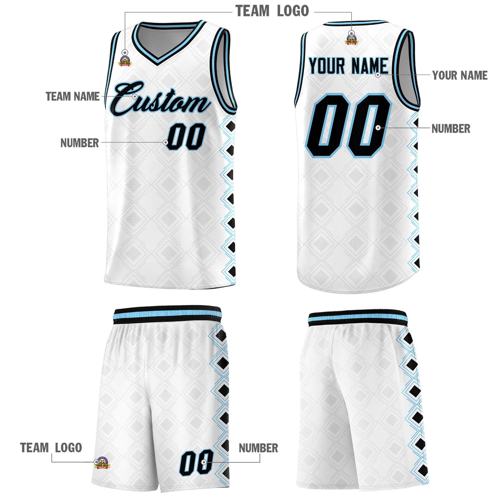 Custom White Side Blocks Sports Uniform Basketball Jersey