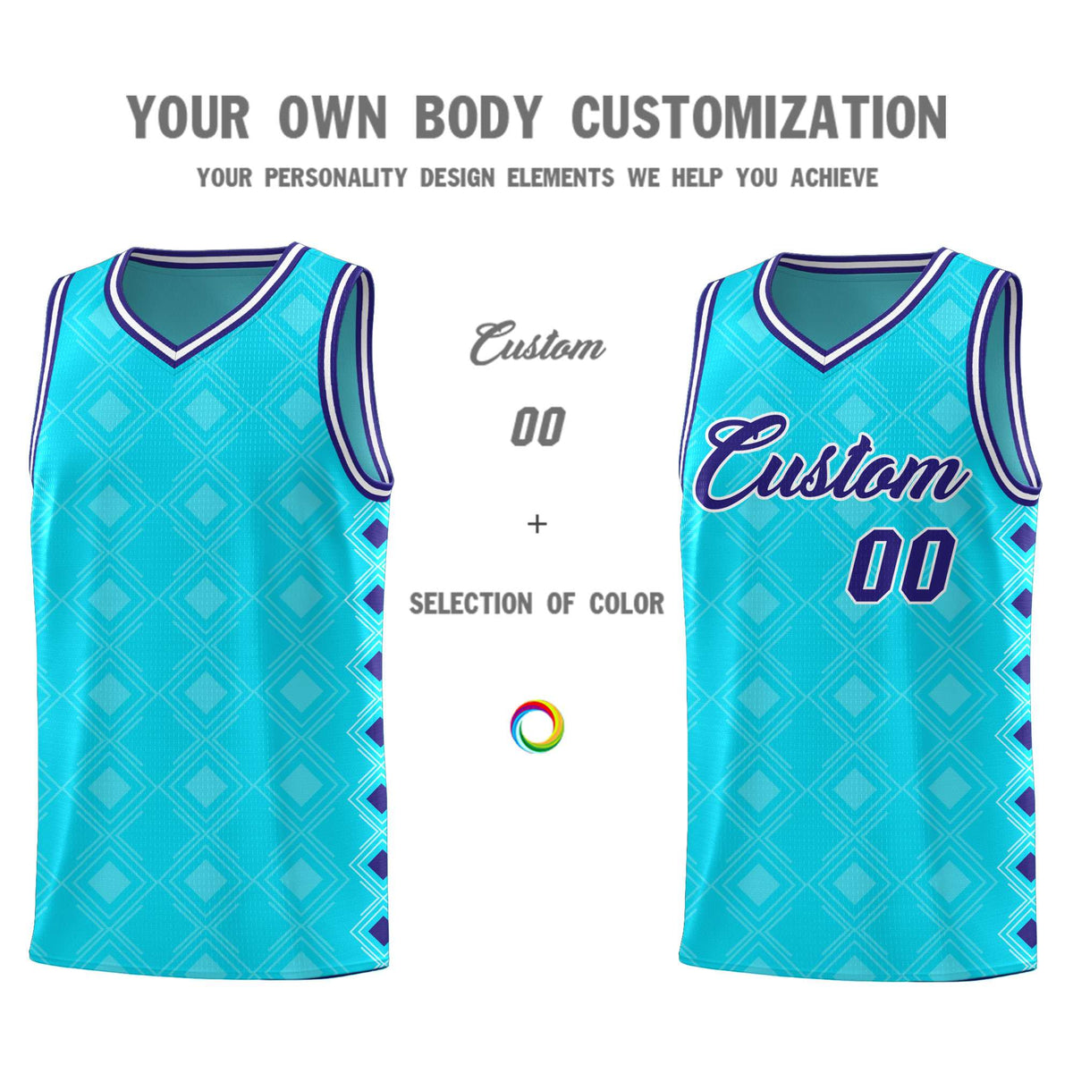 Custom Sky Blue Side Blocks Sports Uniform Basketball Jersey