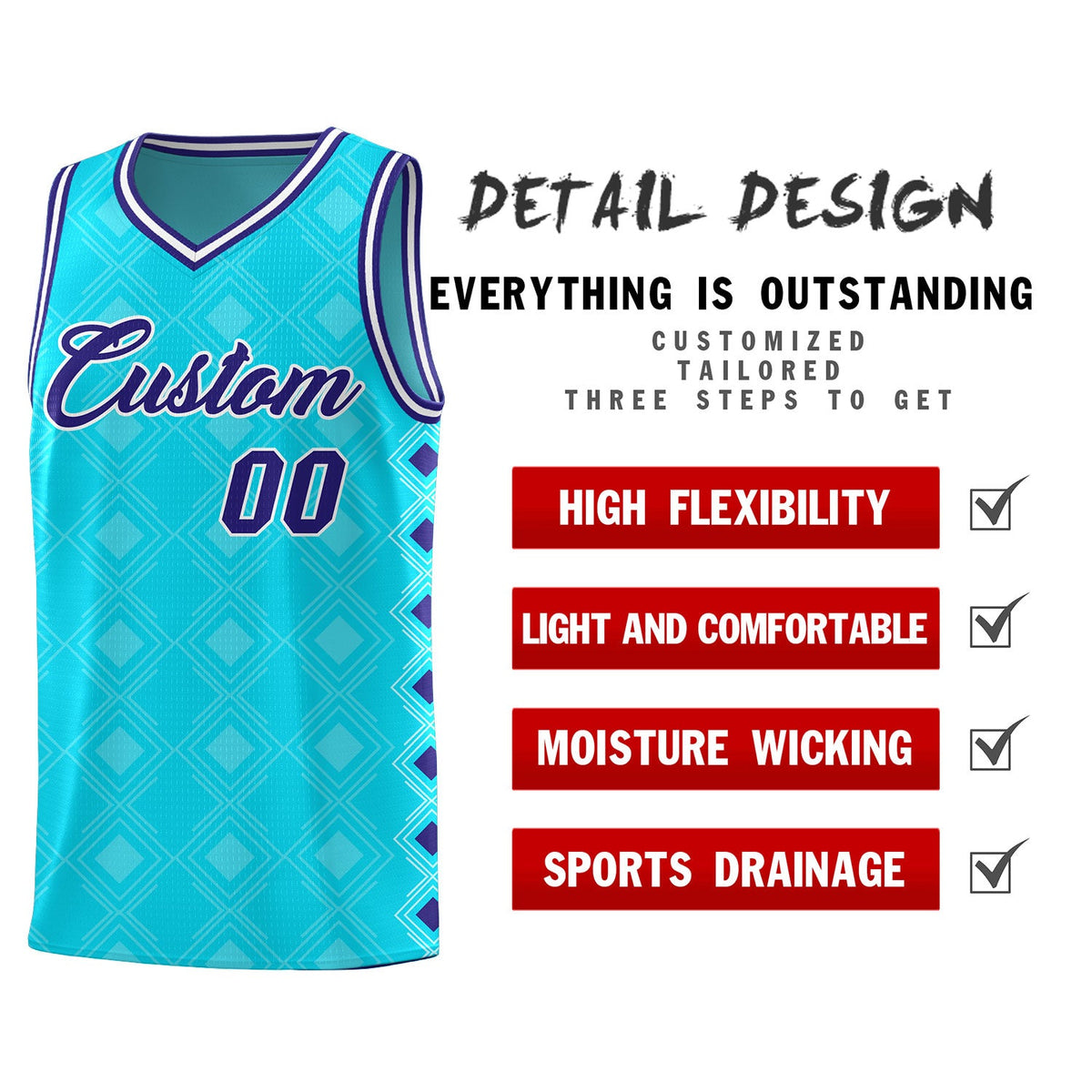 Custom Sky Blue Side Blocks Sports Uniform Basketball Jersey