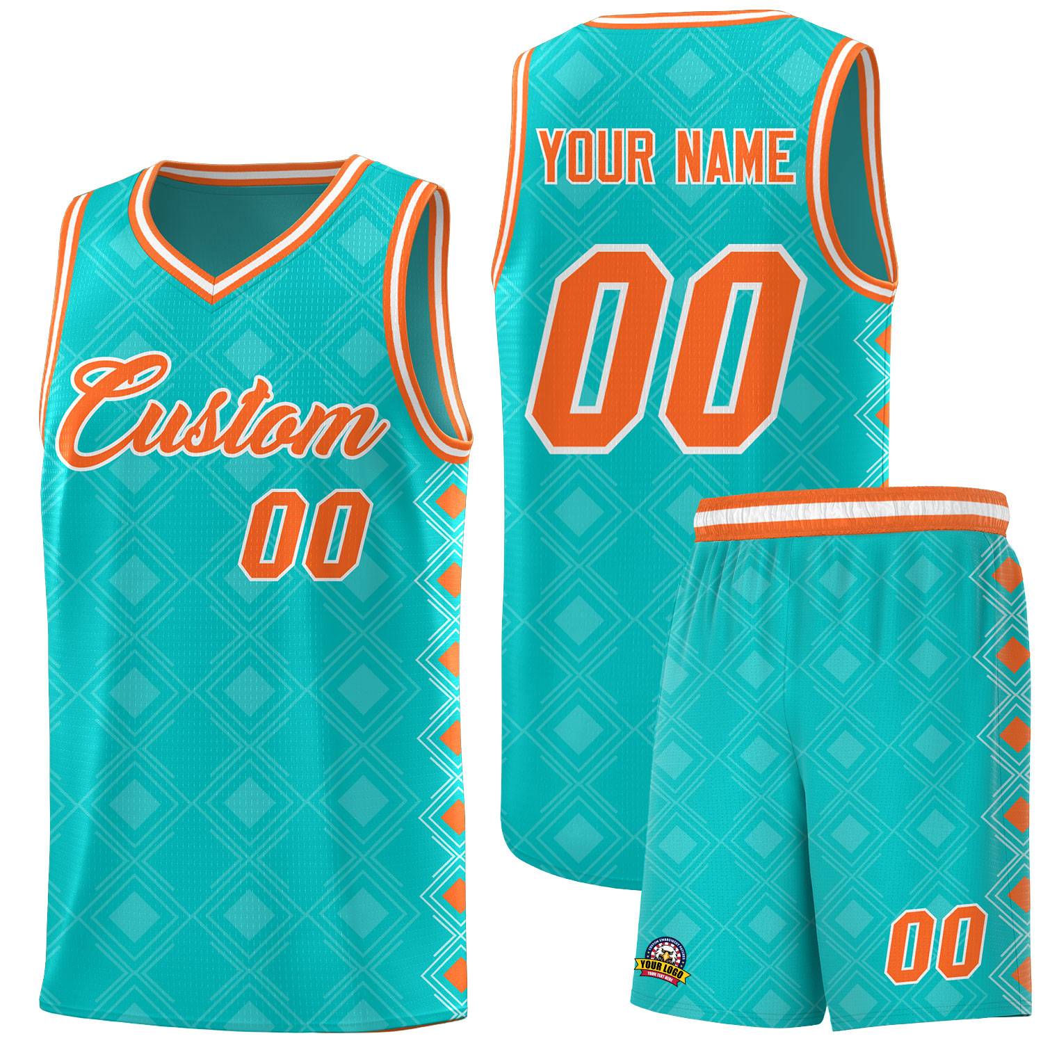 Custom Aqua Side Blocks Sports Uniform Basketball Jersey
