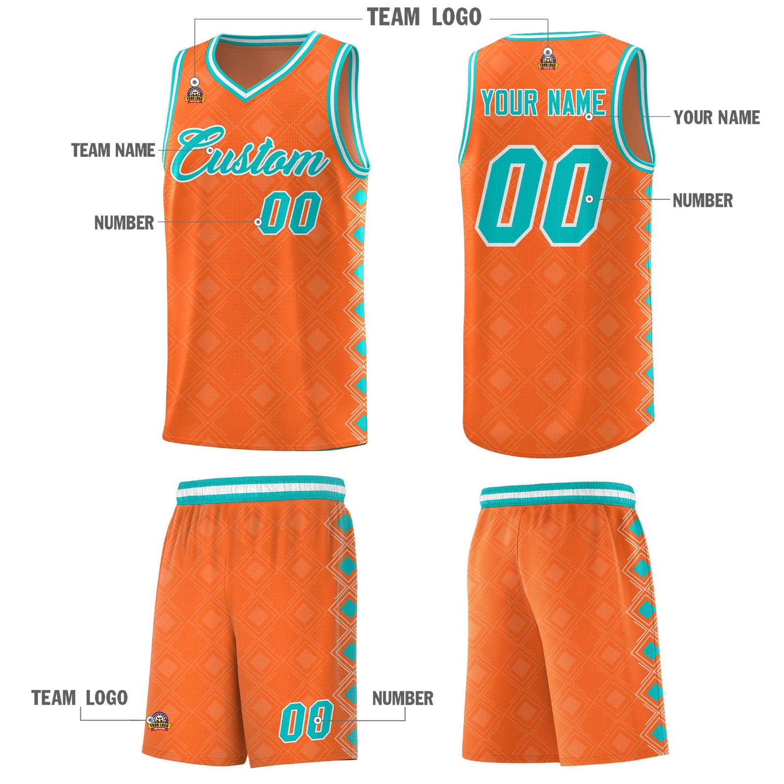 Custom Orange Side Blocks Sports Uniform Basketball Jersey