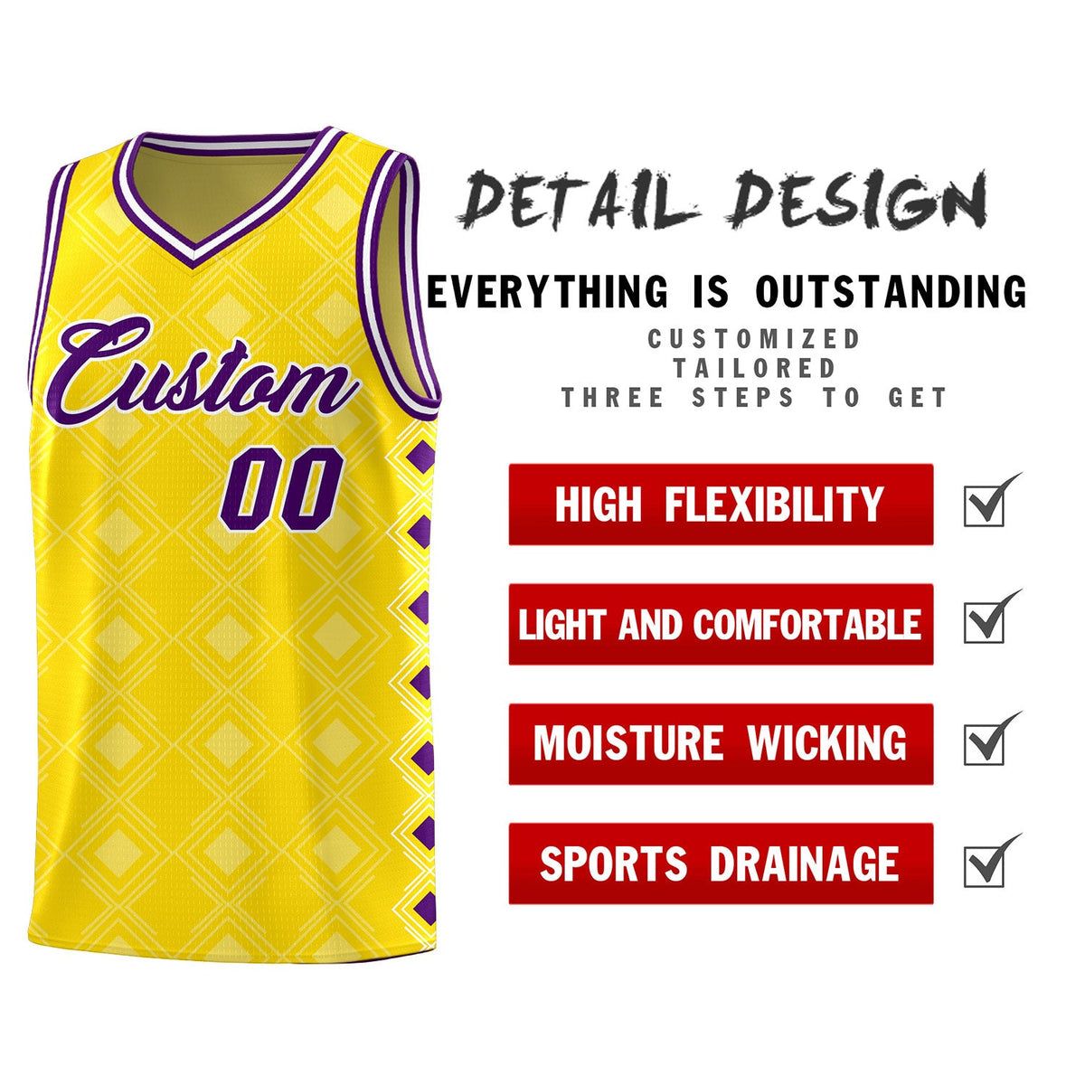 Custom Gold Side Blocks Sports Uniform Basketball Jersey