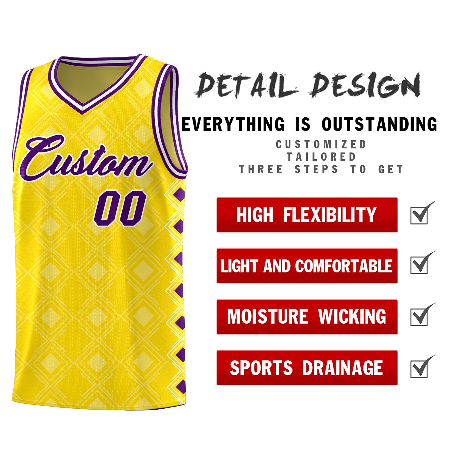 Custom Gold Side Blocks Sports Uniform Basketball Jersey