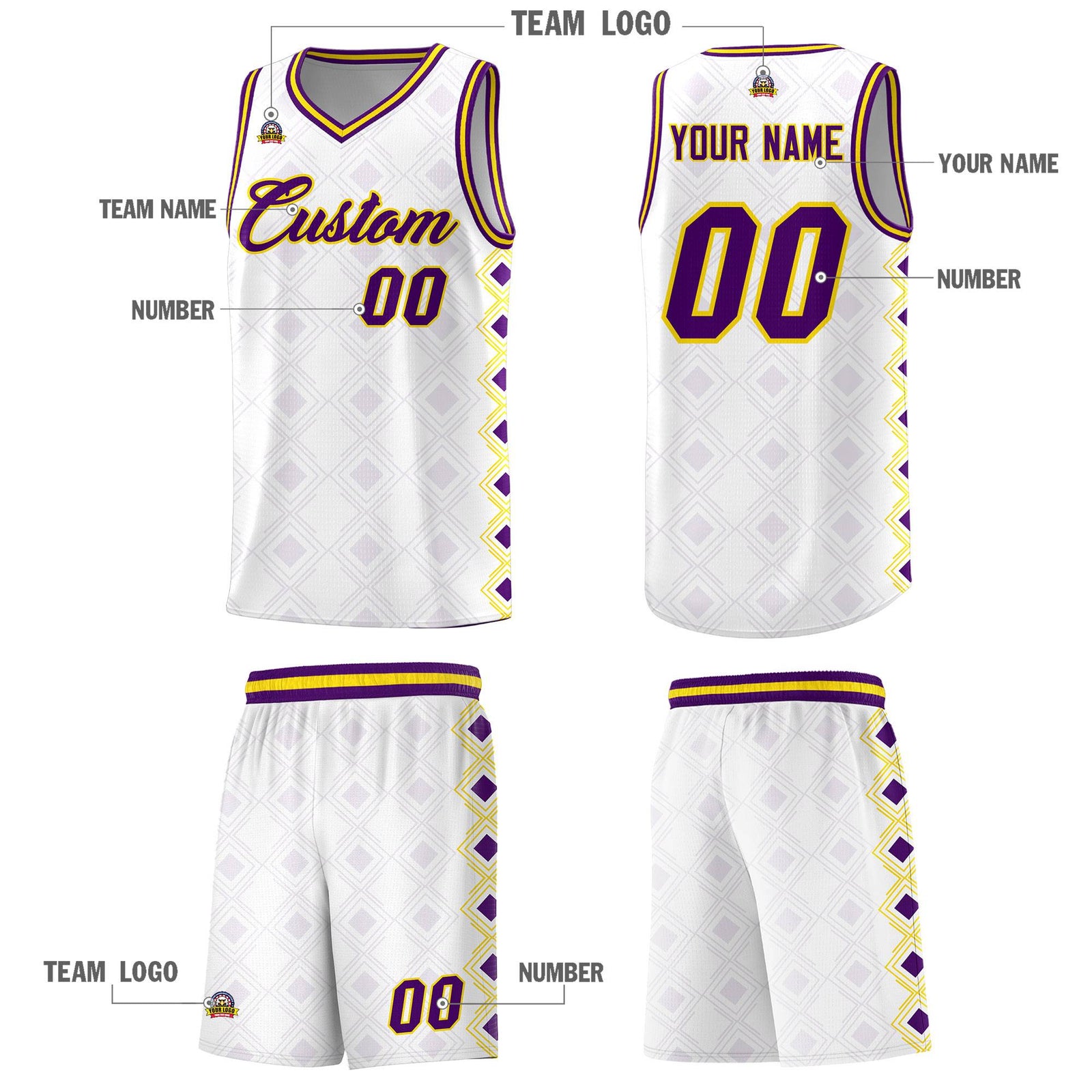 Custom White Side Blocks Sports Uniform Basketball Jersey