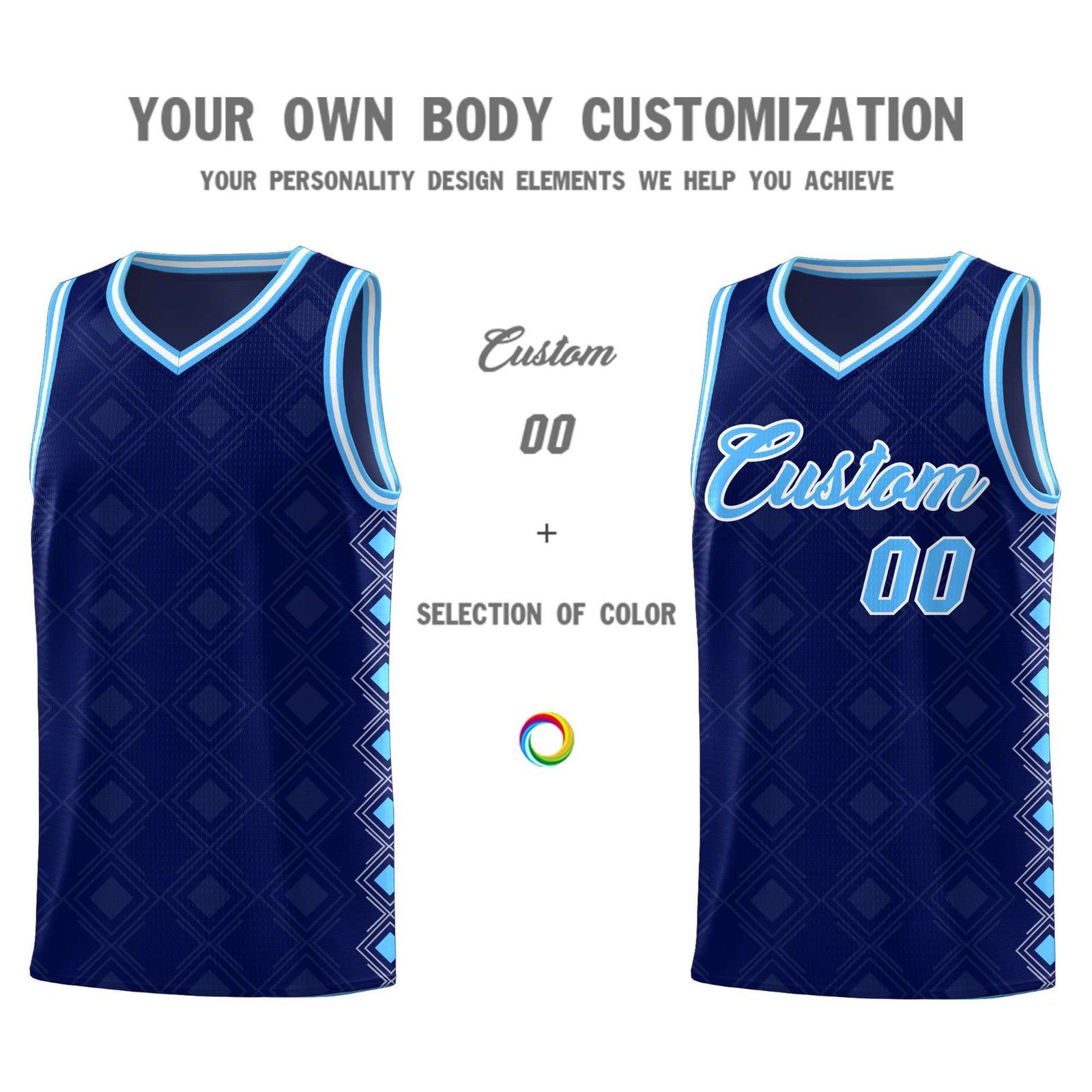 Custom Navy Side Blocks Sports Uniform Basketball Jersey