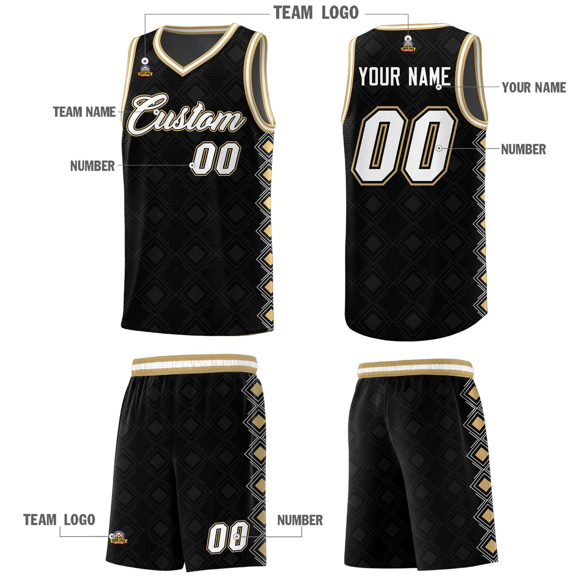 Custom Black Side Blocks Sports Uniform Basketball Jersey