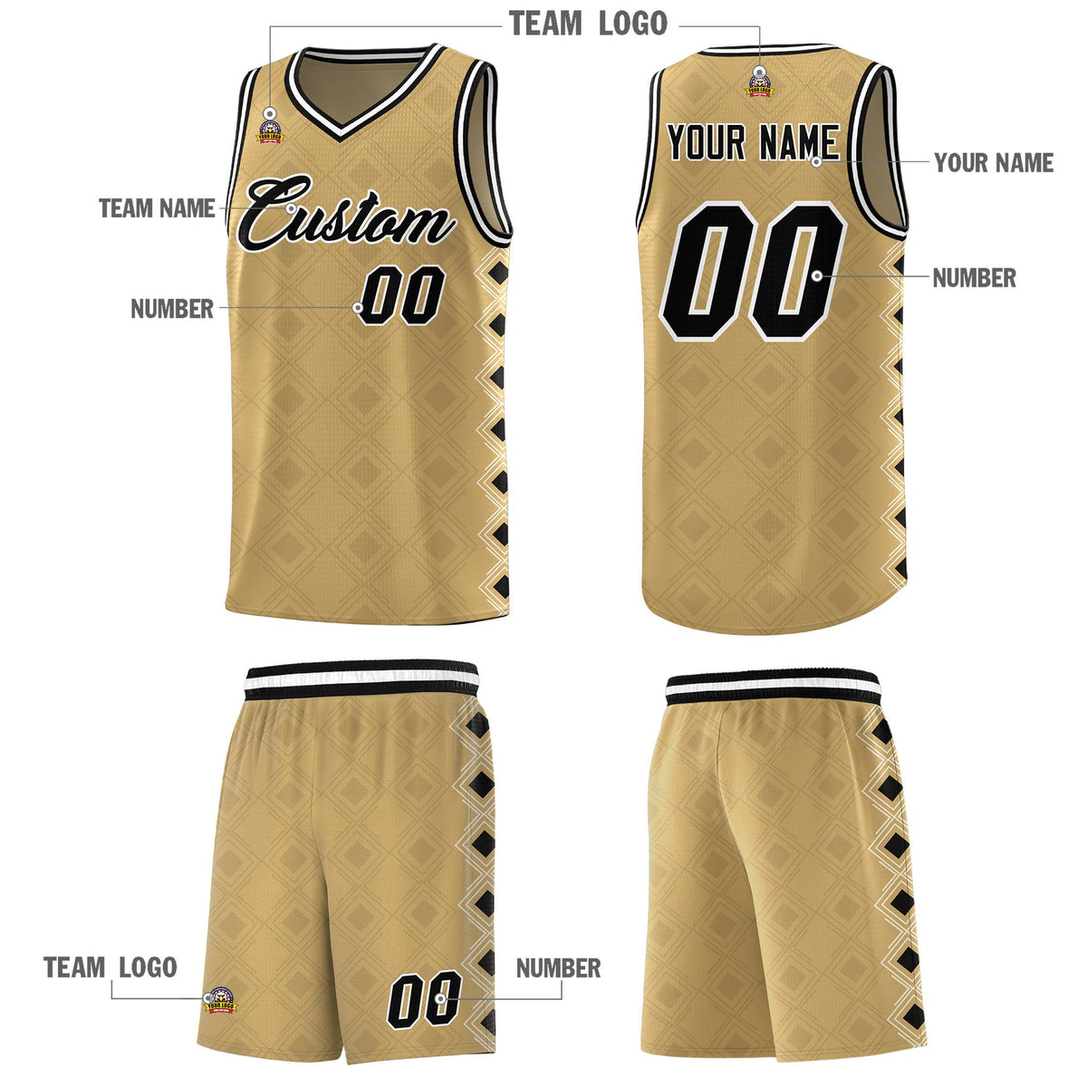 Custom Old Gold Side Blocks Sports Uniform Basketball Jersey