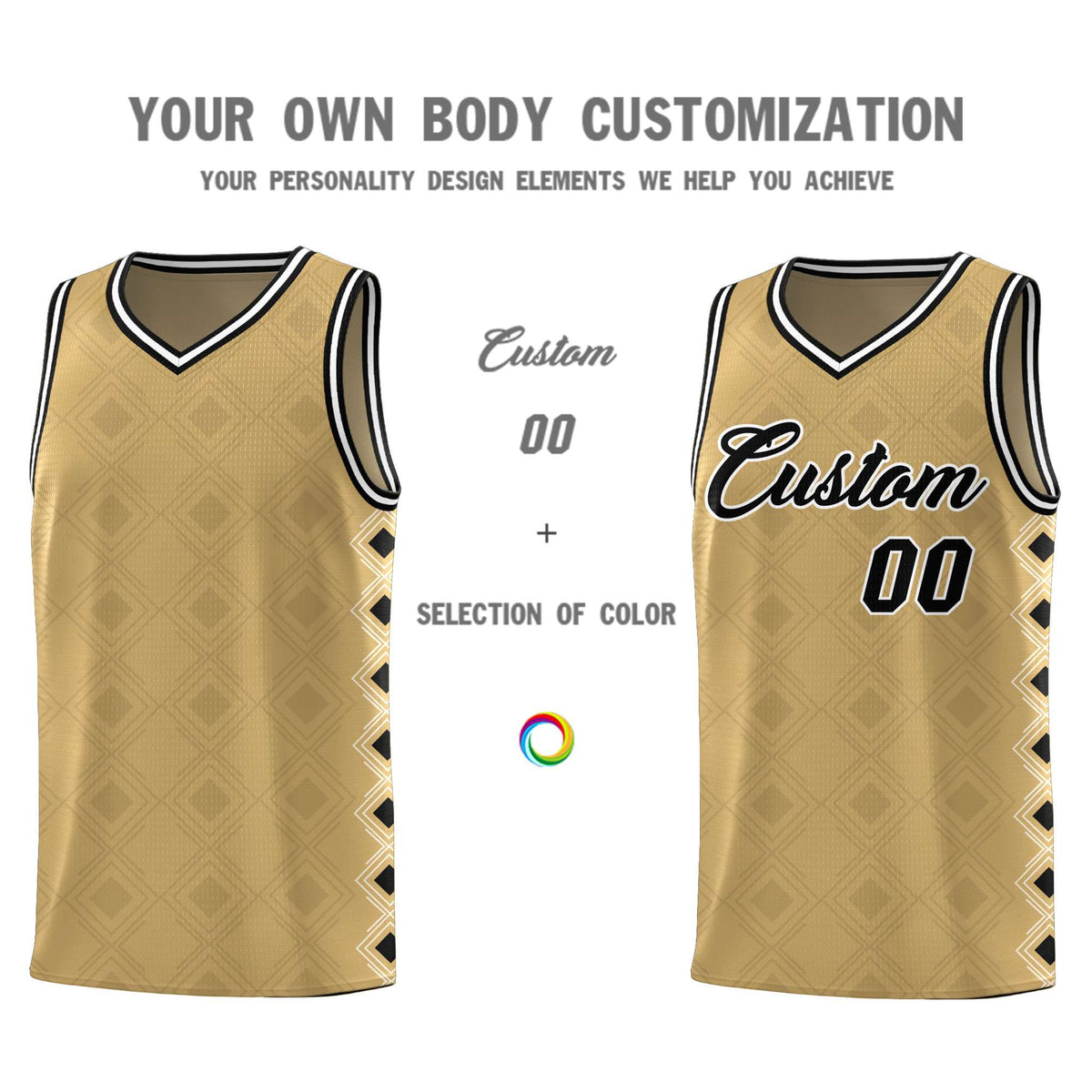 Custom Old Gold Side Blocks Sports Uniform Basketball Jersey