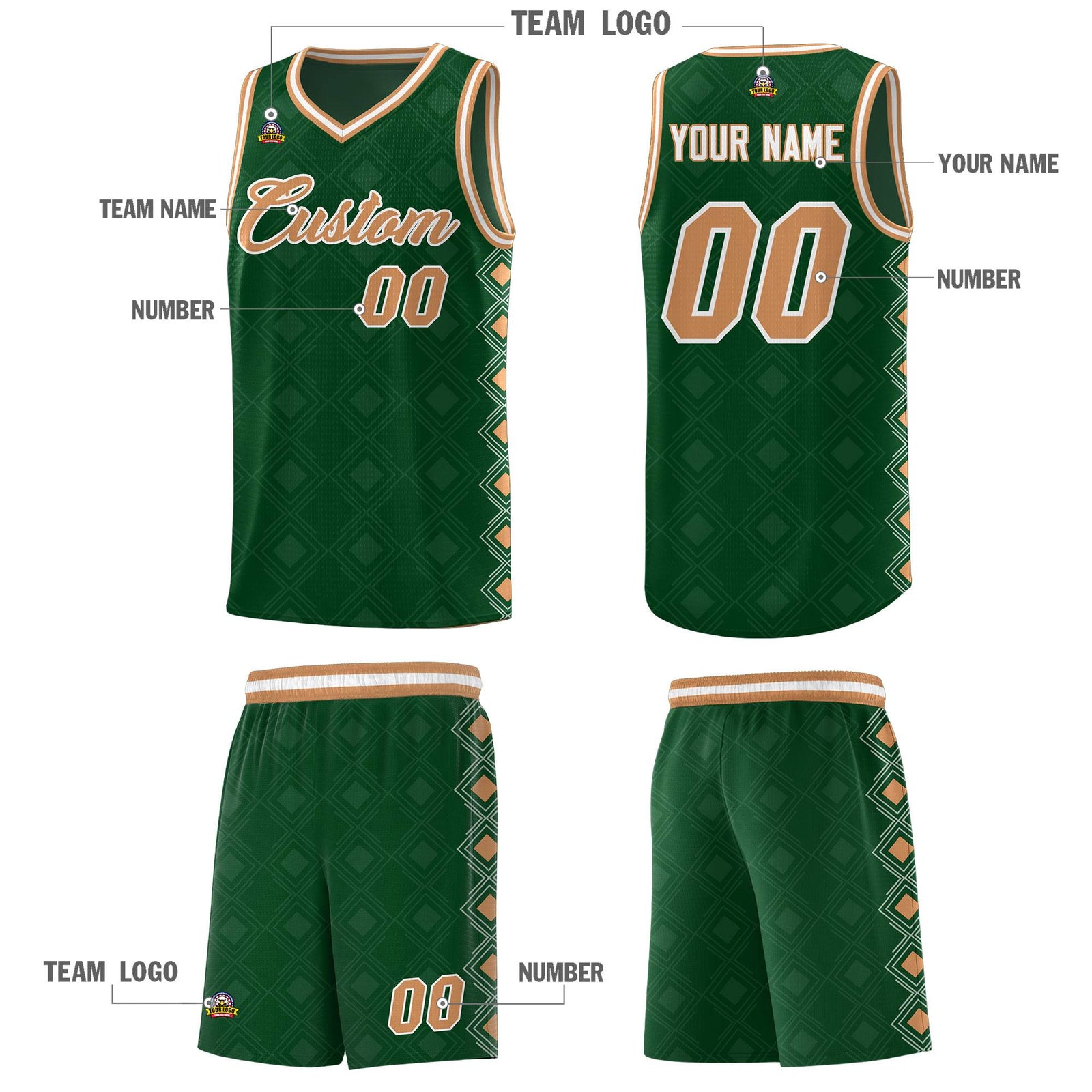 Custom Kelly Green Side Blocks Sports Uniform Basketball Jersey