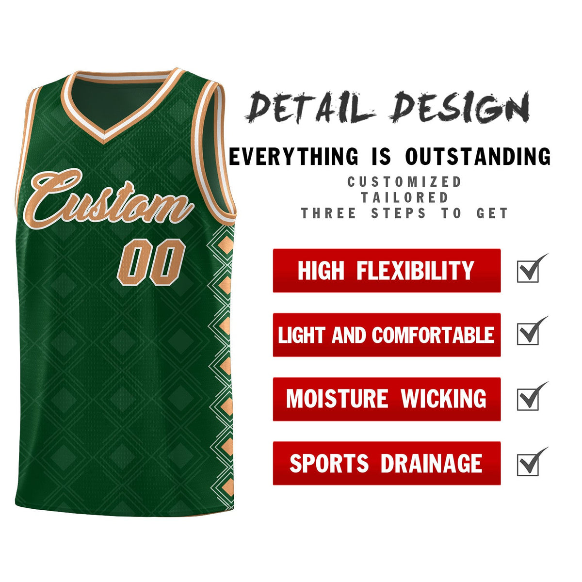 Custom Kelly Green Side Blocks Sports Uniform Basketball Jersey