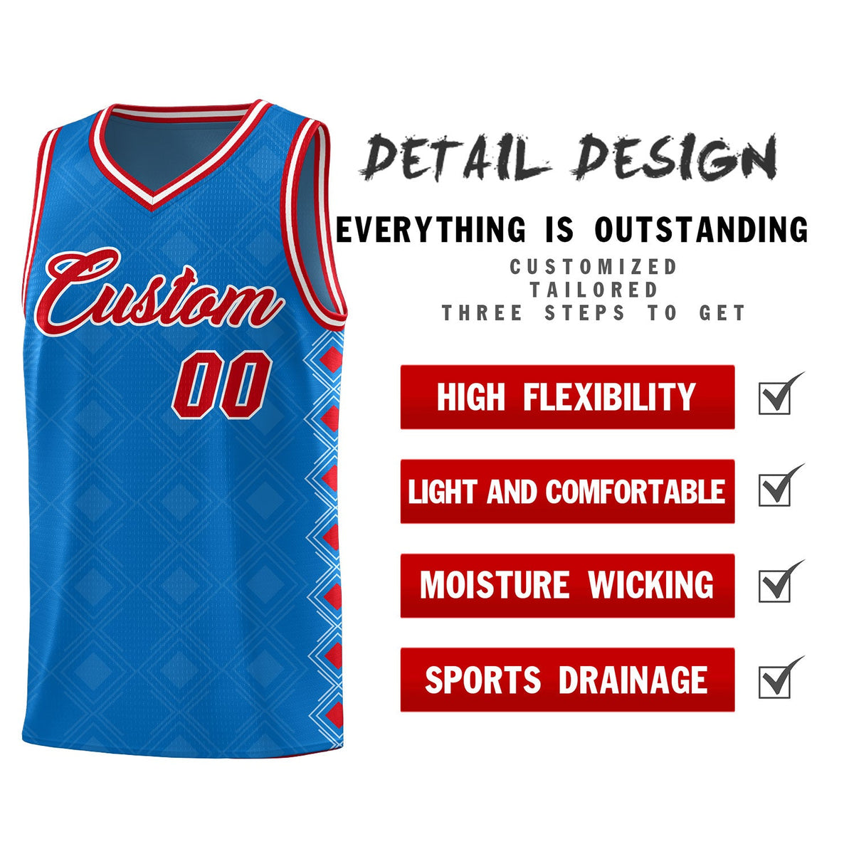 Custom Royal Side Blocks Sports Uniform Basketball Jersey