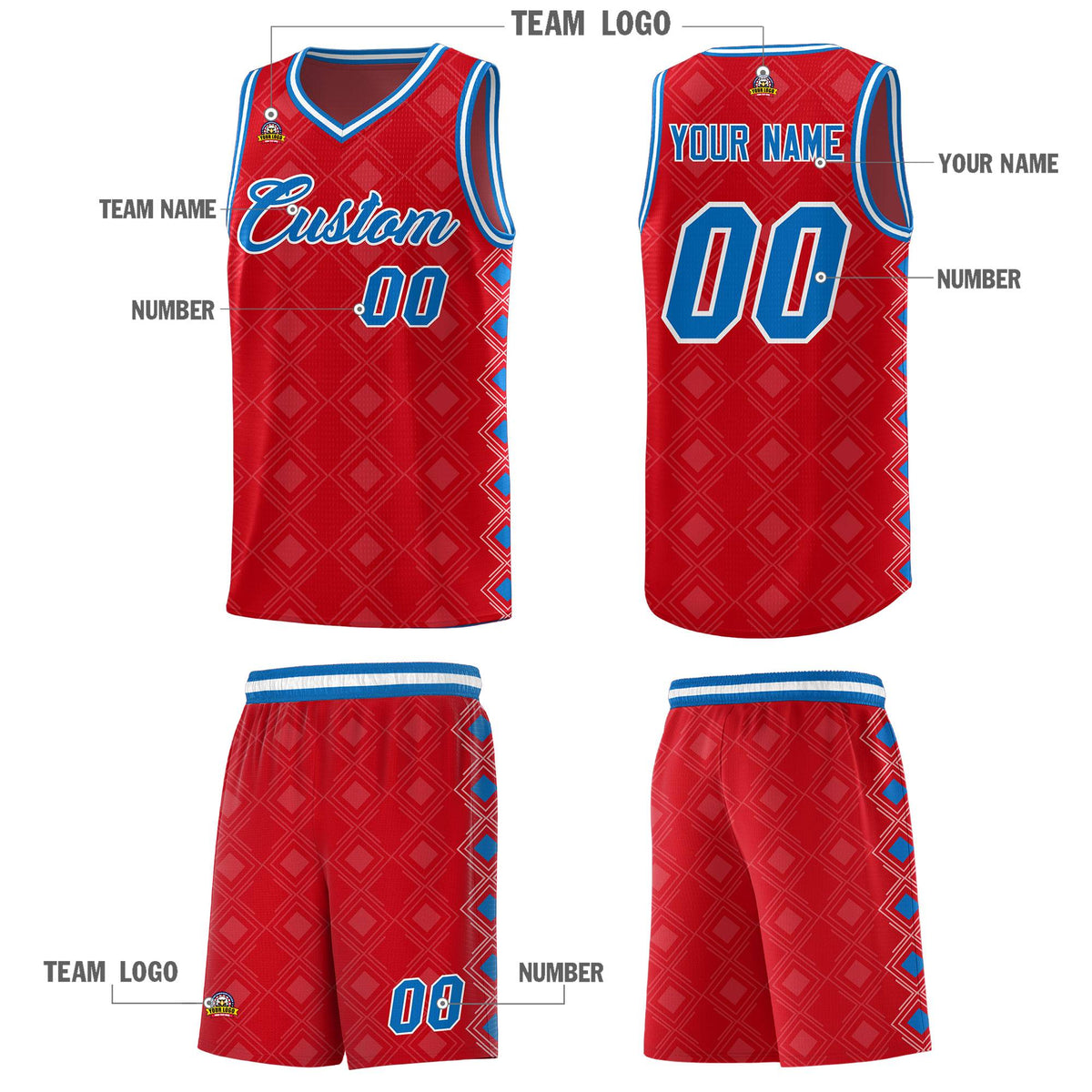 Custom Red Side Blocks Sports Uniform Basketball Jersey
