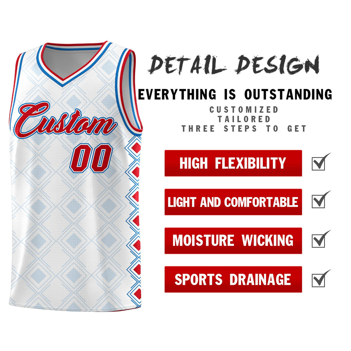 Custom White Side Blocks Sports Uniform Basketball Jersey