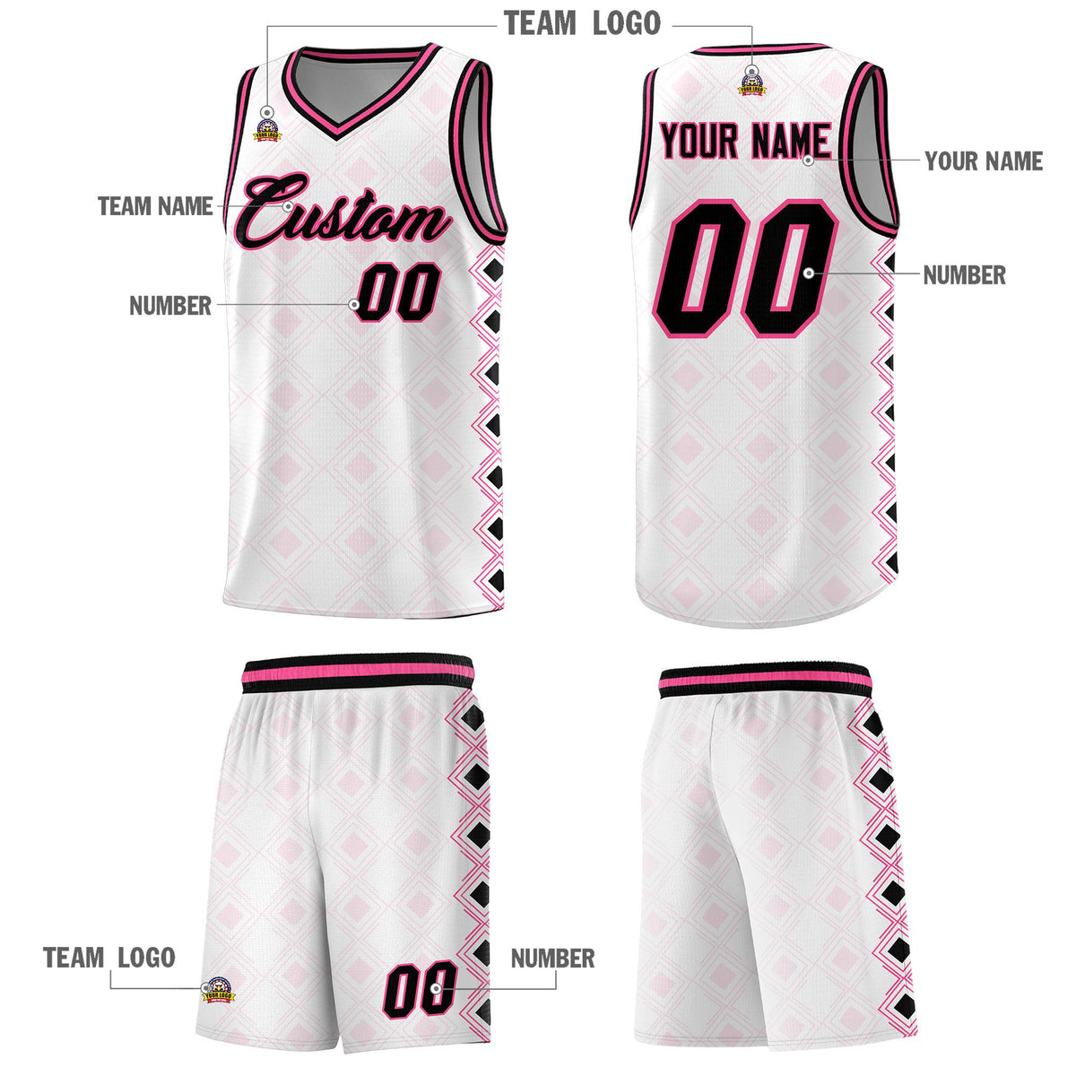 Custom White Side Blocks Sports Uniform Basketball Jersey