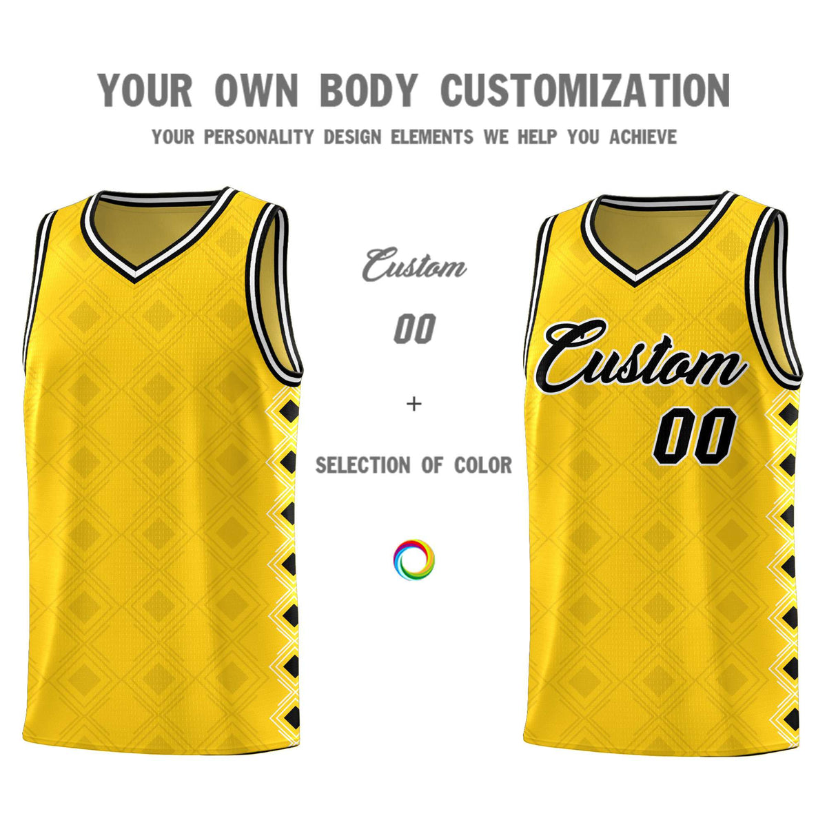 Custom Gold Side Blocks Sports Uniform Basketball Jersey