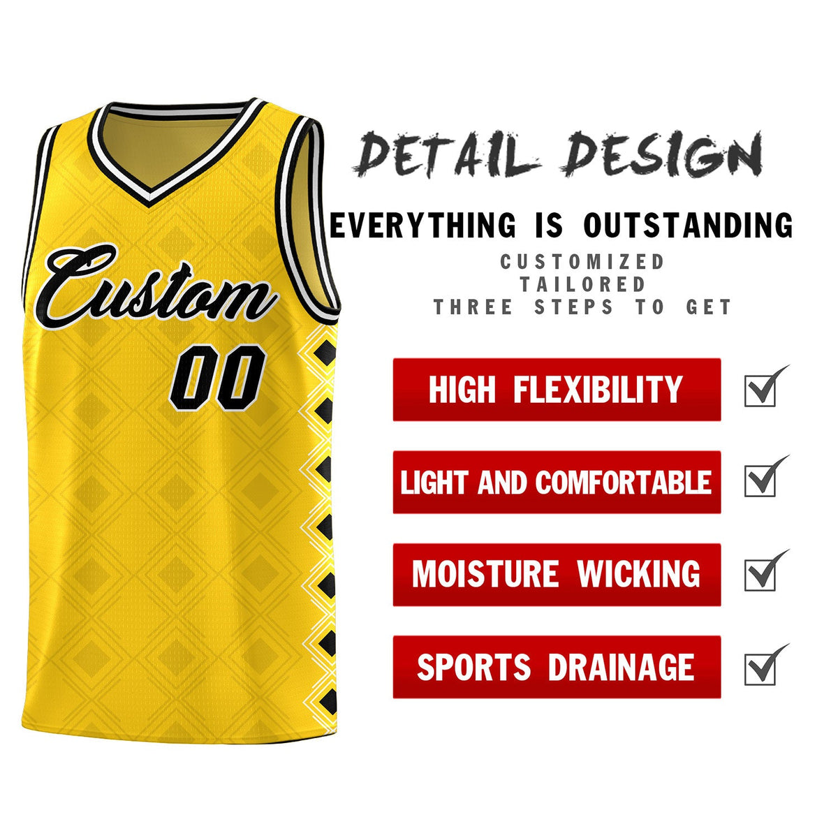 Custom Gold Side Blocks Sports Uniform Basketball Jersey