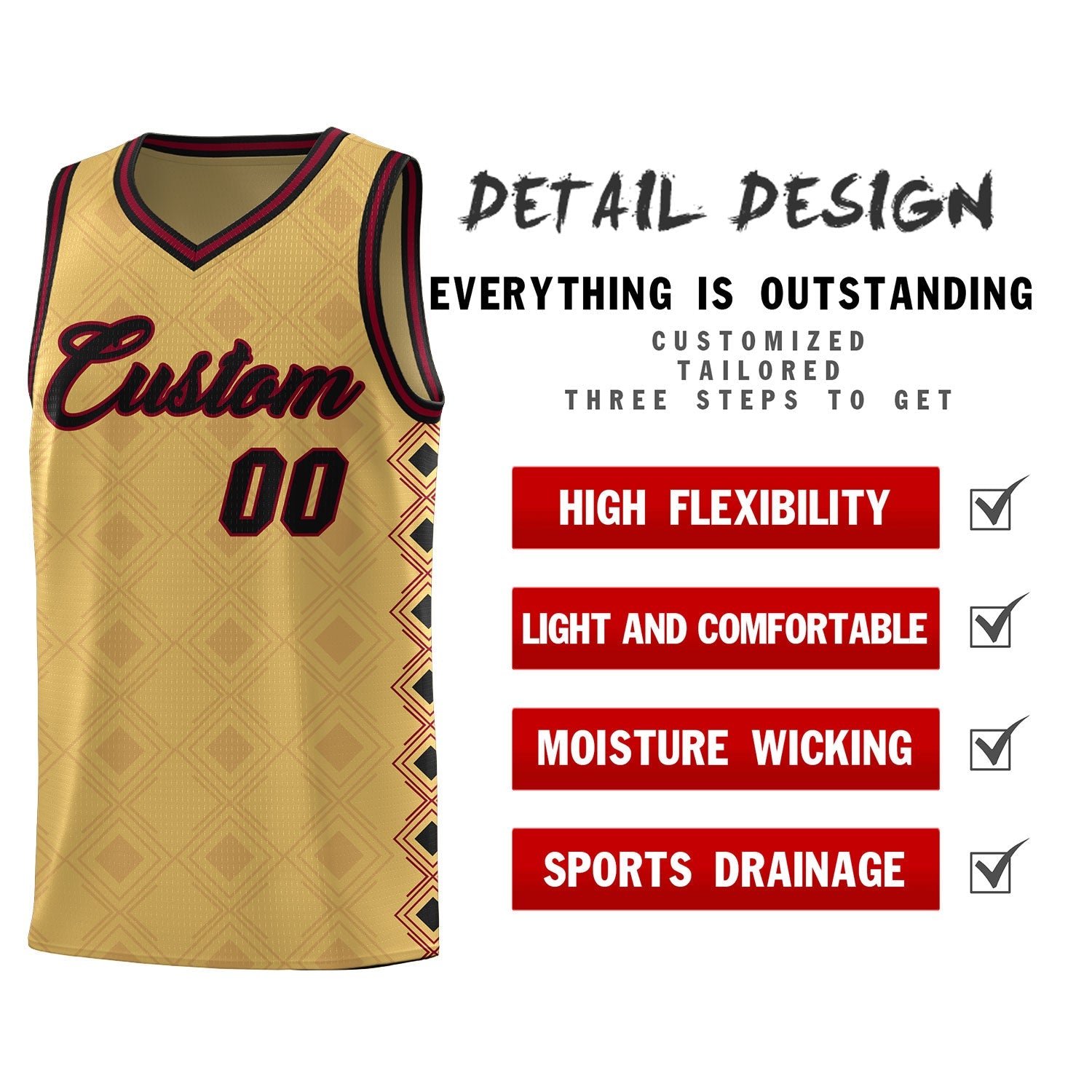 Custom Old Gold Side Blocks Sports Uniform Basketball Jersey