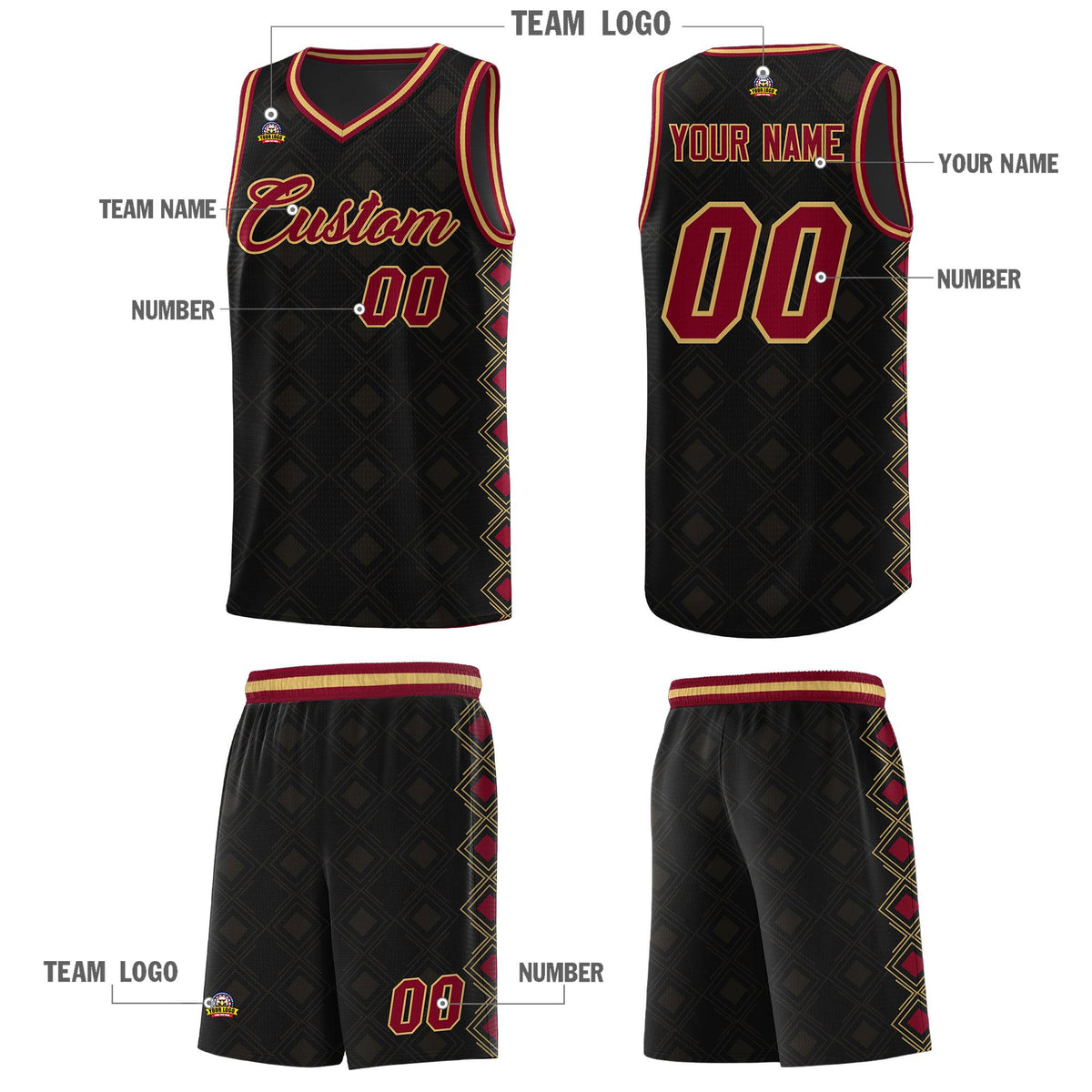 Custom Black Side Blocks Sports Uniform Basketball Jersey