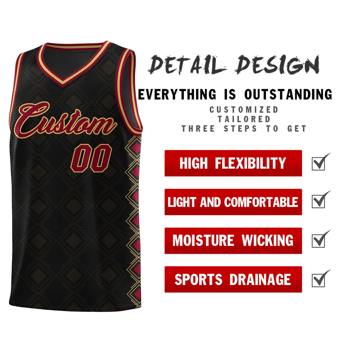 Custom Black Side Blocks Sports Uniform Basketball Jersey