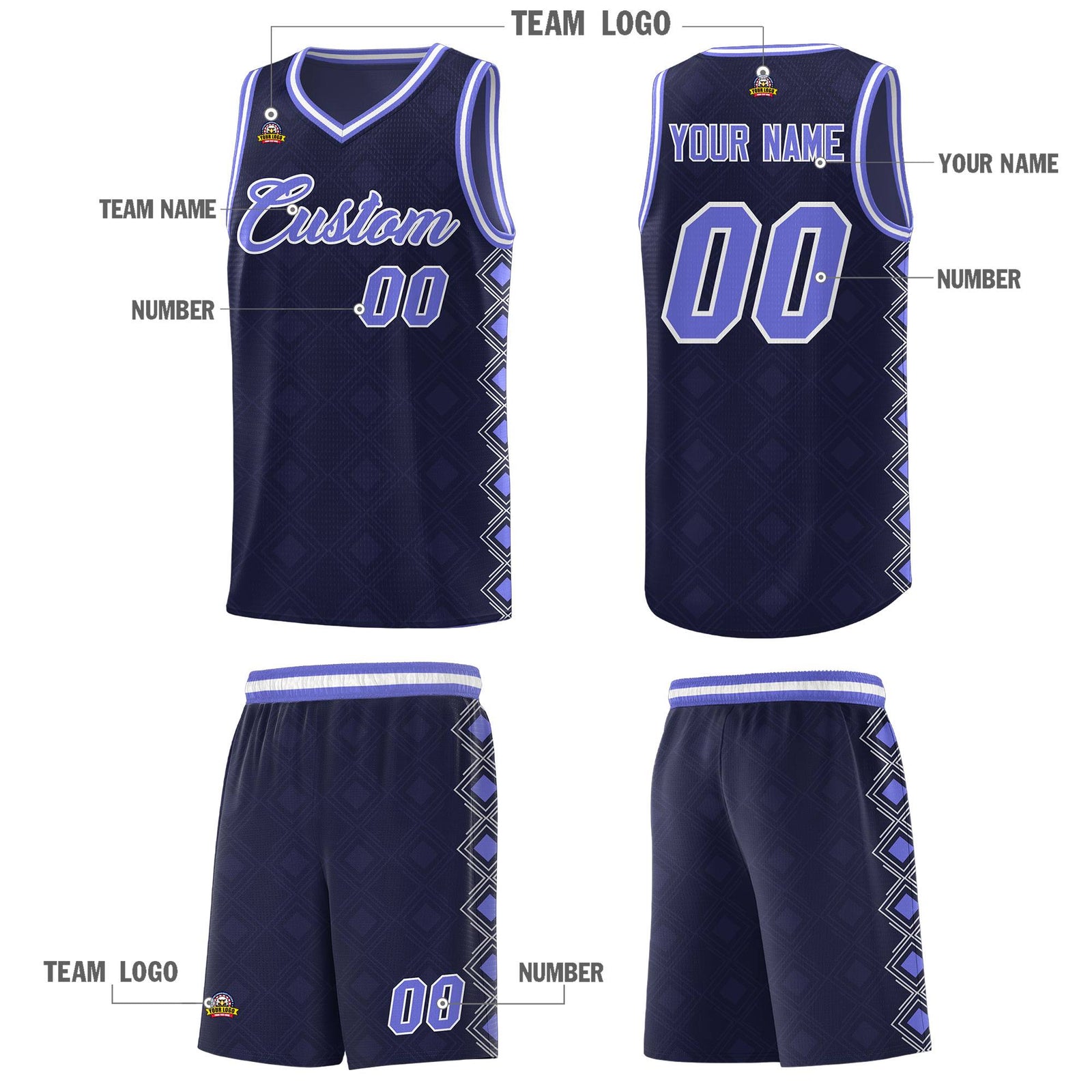 Custom Navy Side Blocks Sports Uniform Basketball Jersey