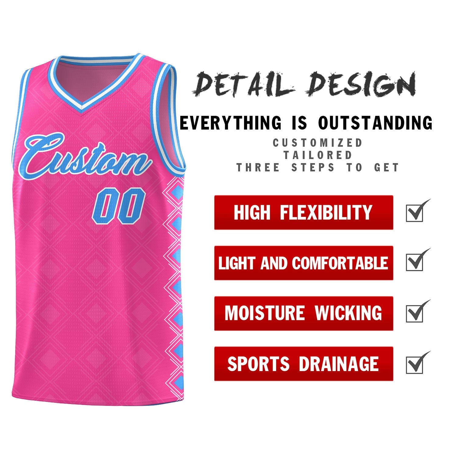 Custom Pink Side Blocks Sports Uniform Basketball Jersey