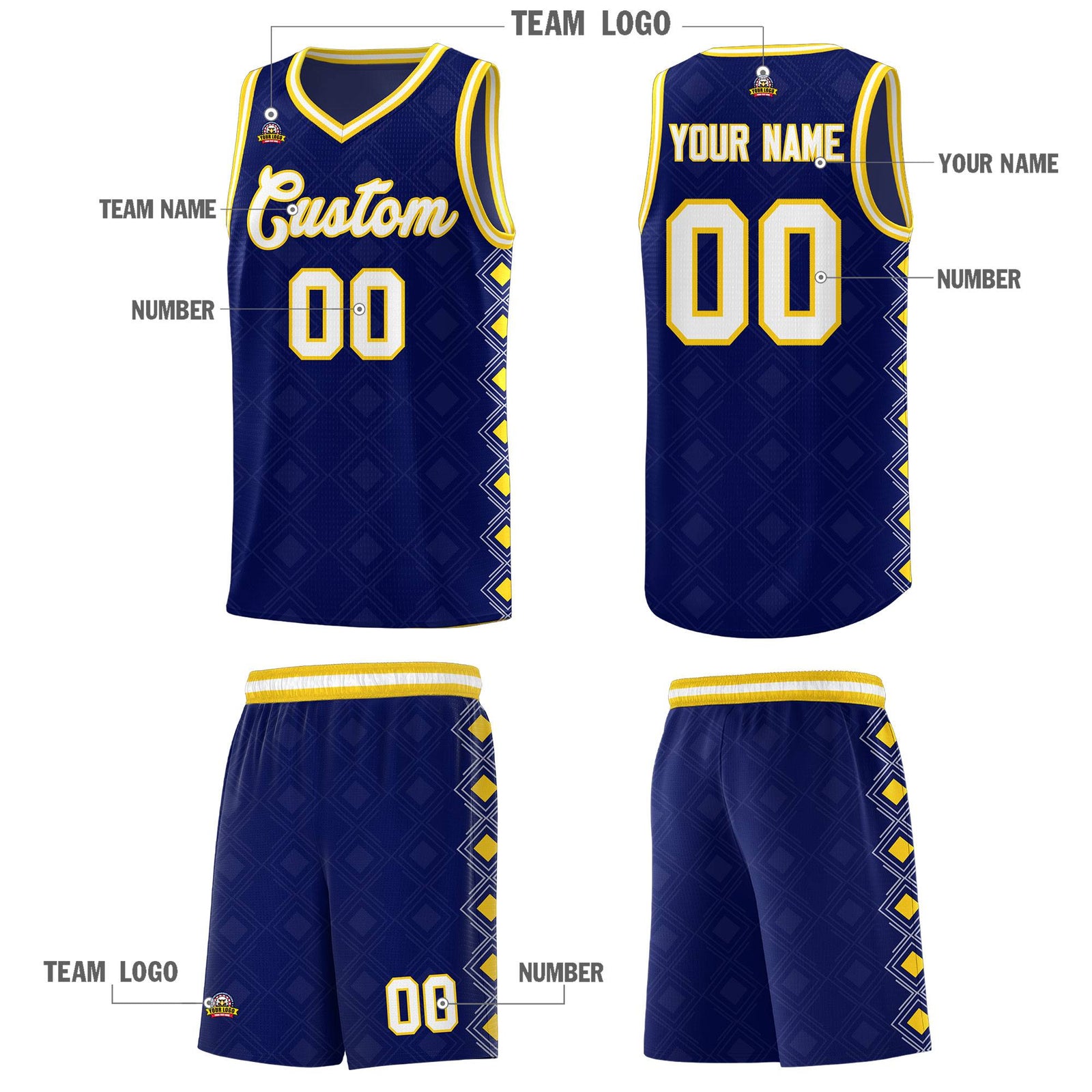 Custom Navy Side Blocks Sports Uniform Basketball Jersey