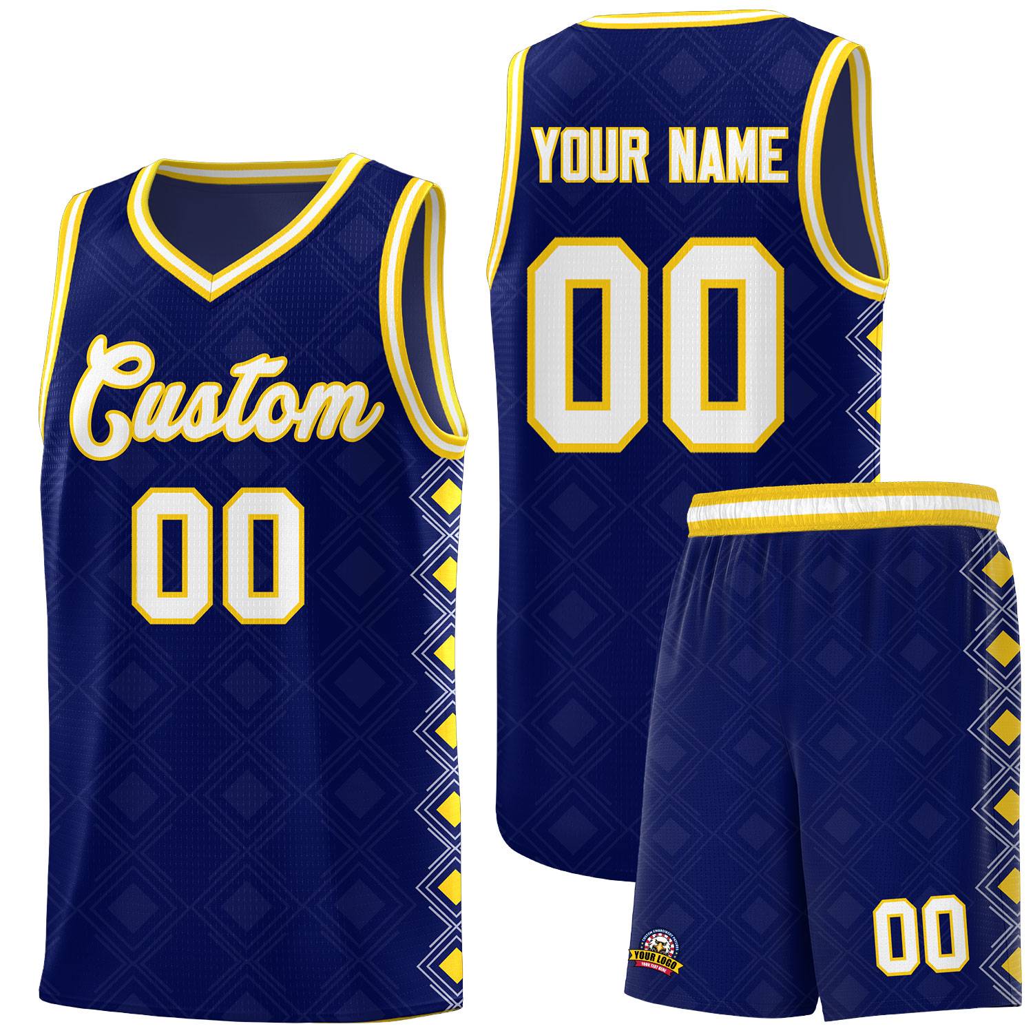 Custom Navy Side Blocks Sports Uniform Basketball Jersey