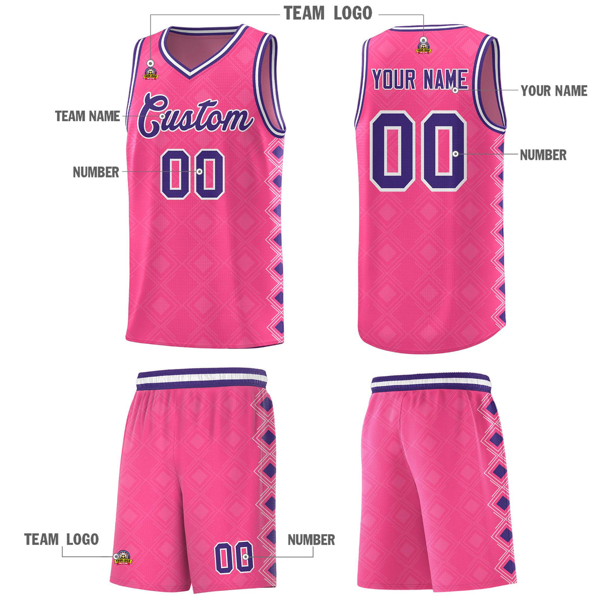 Custom Pink Side Blocks Sports Uniform Basketball Jersey