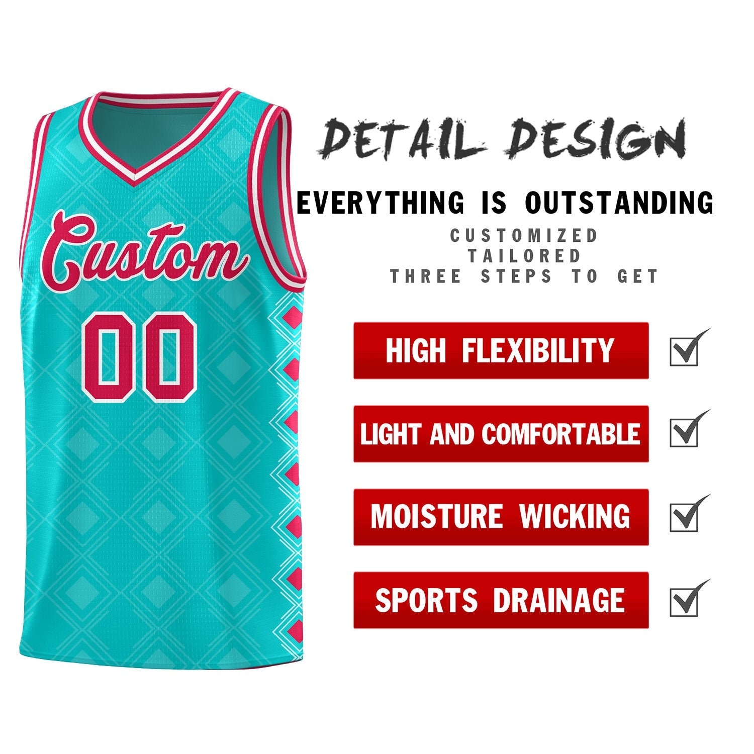 Custom Aqua Side Blocks Sports Uniform Basketball Jersey