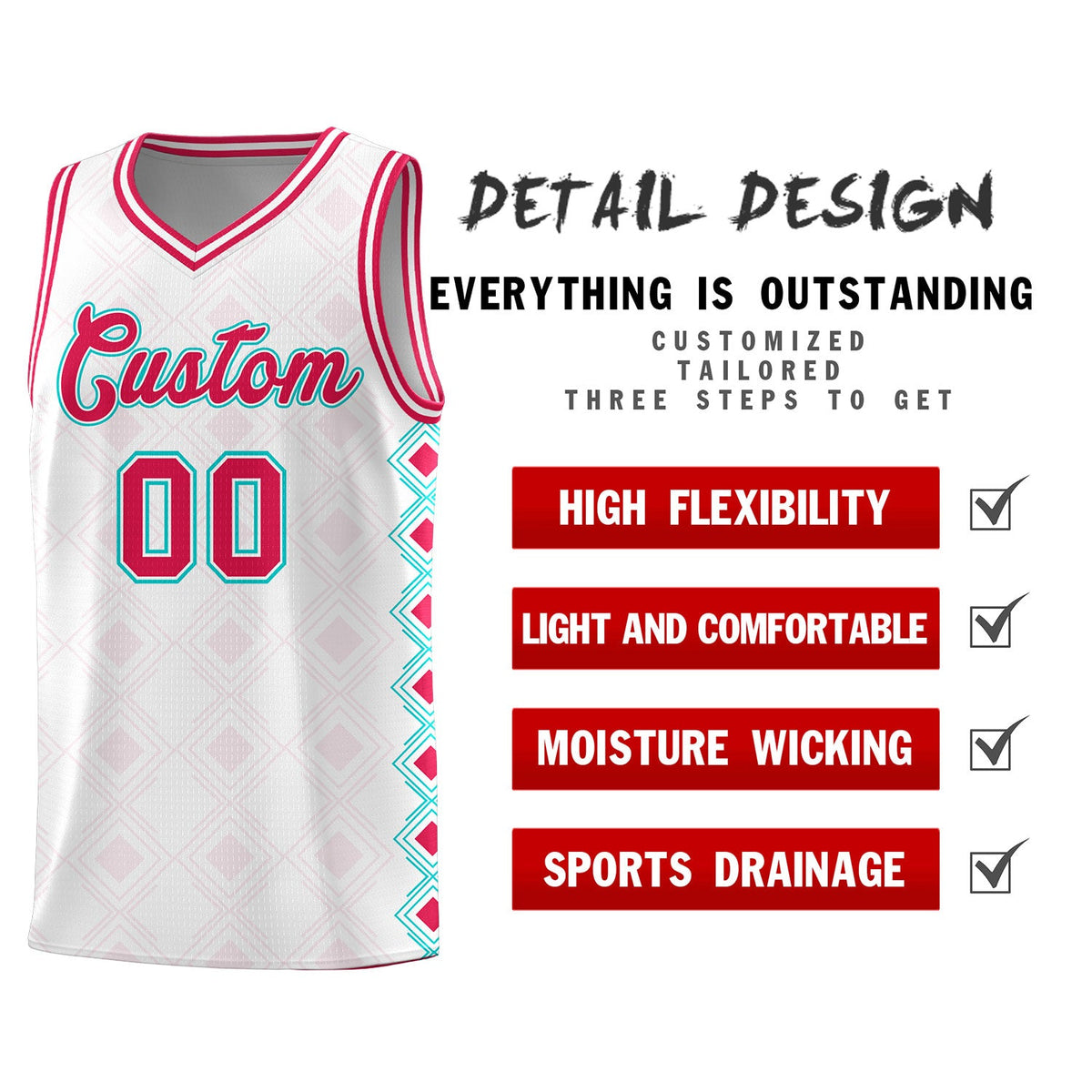 Custom White Side Blocks Sports Uniform Basketball Jersey