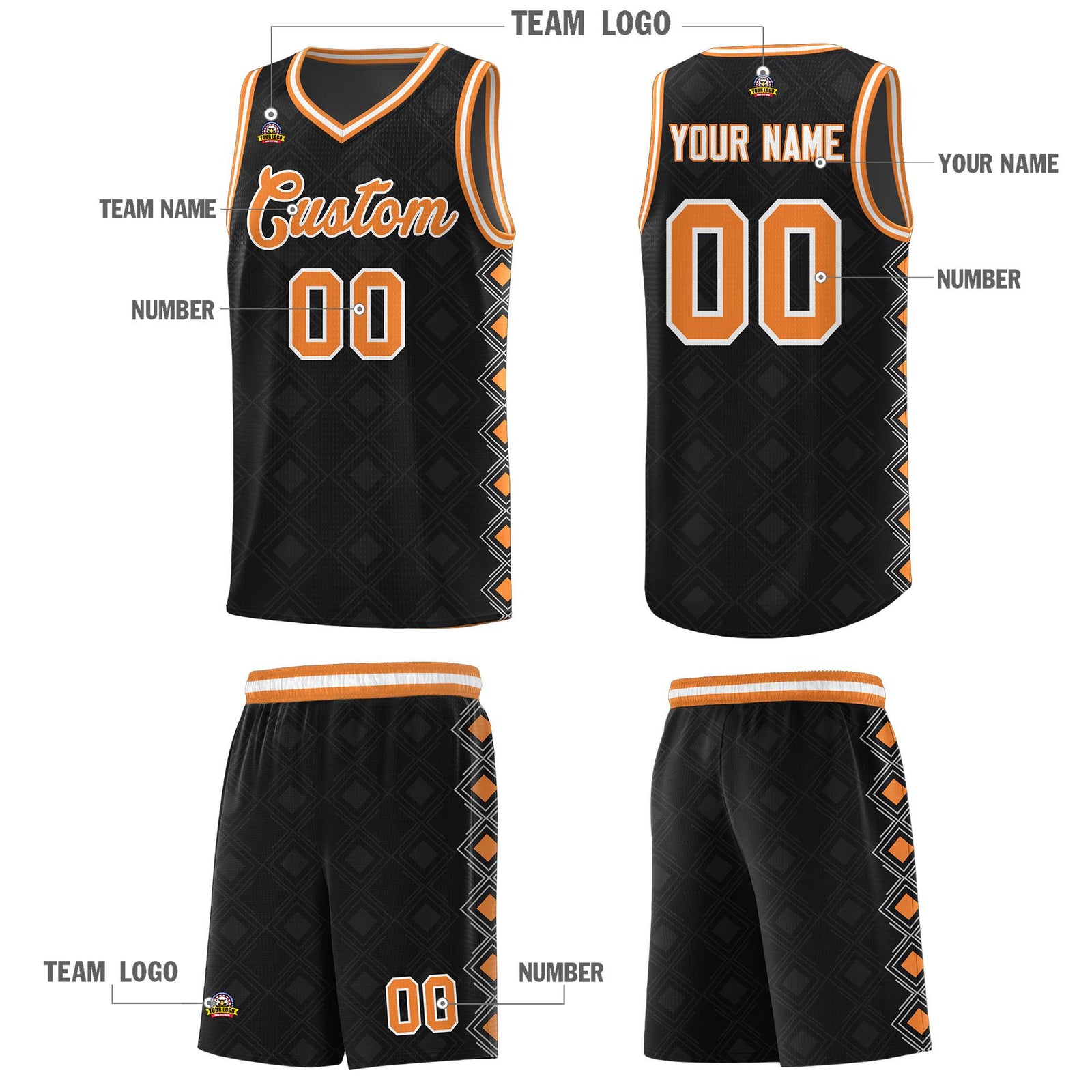 Custom Black Side Blocks Sports Uniform Basketball Jersey