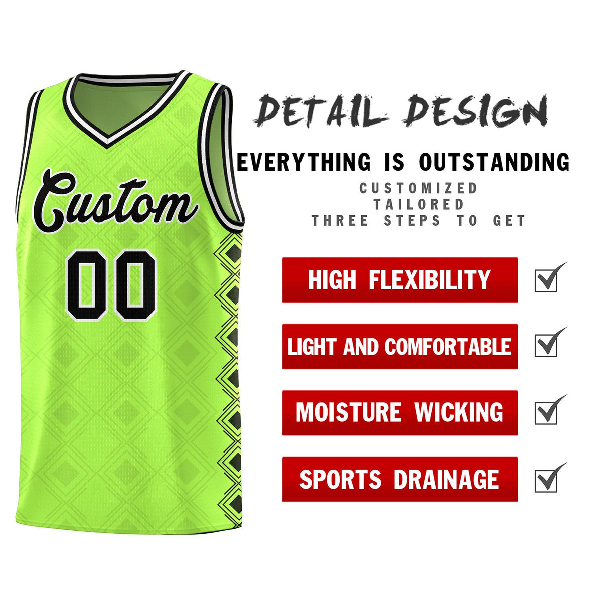 Custom Neon Green Side Blocks Sports Uniform Basketball Jersey