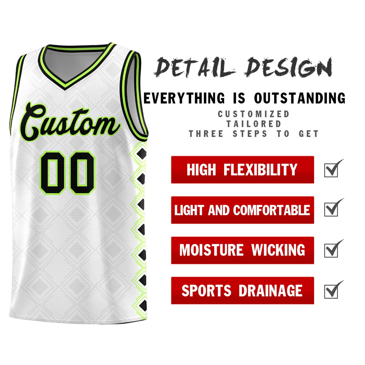 Custom White Side Blocks Sports Uniform Basketball Jersey